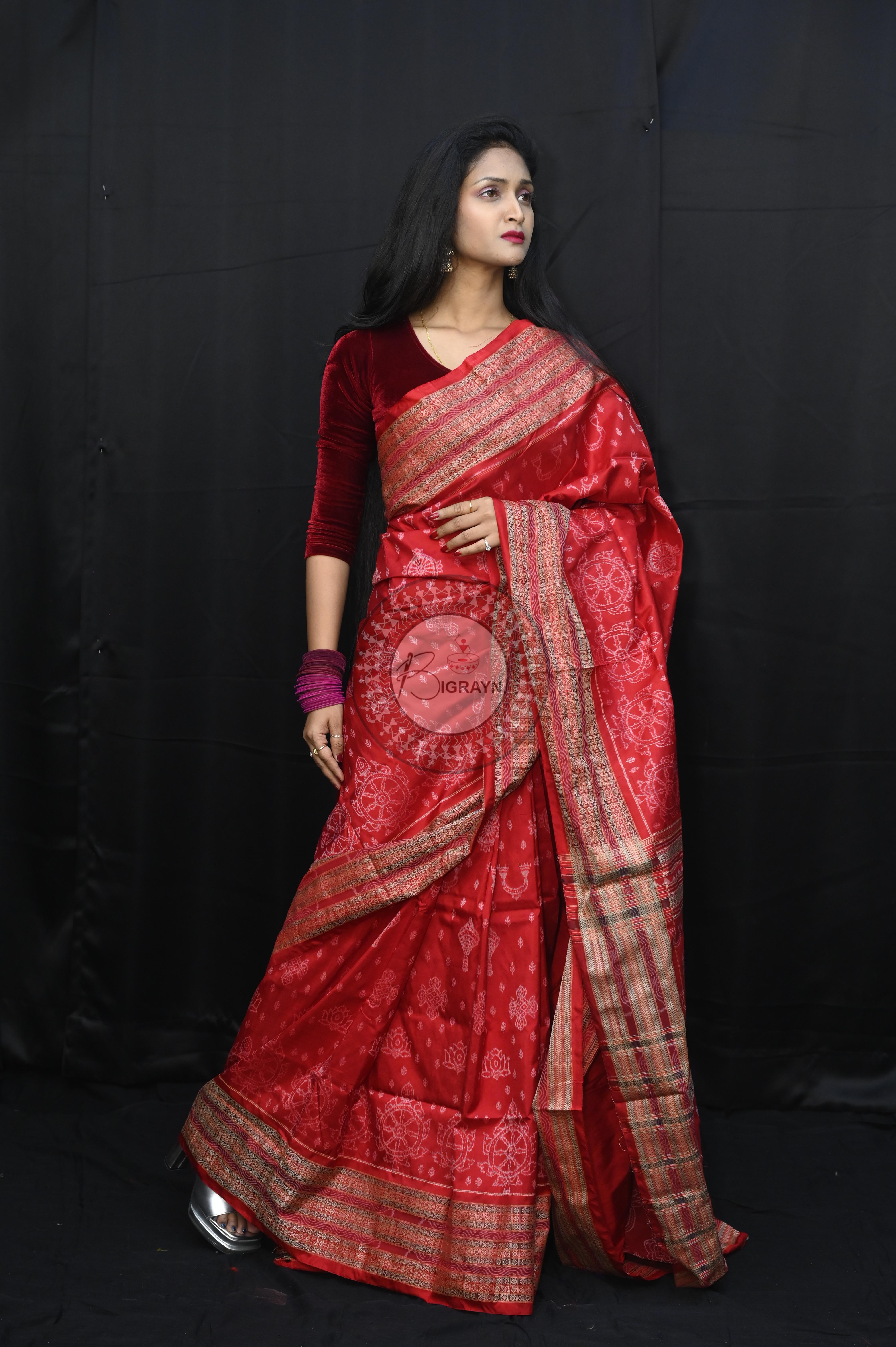 Red Nilachakra National Awarded Master Weave Sambalpuri Silk Saree