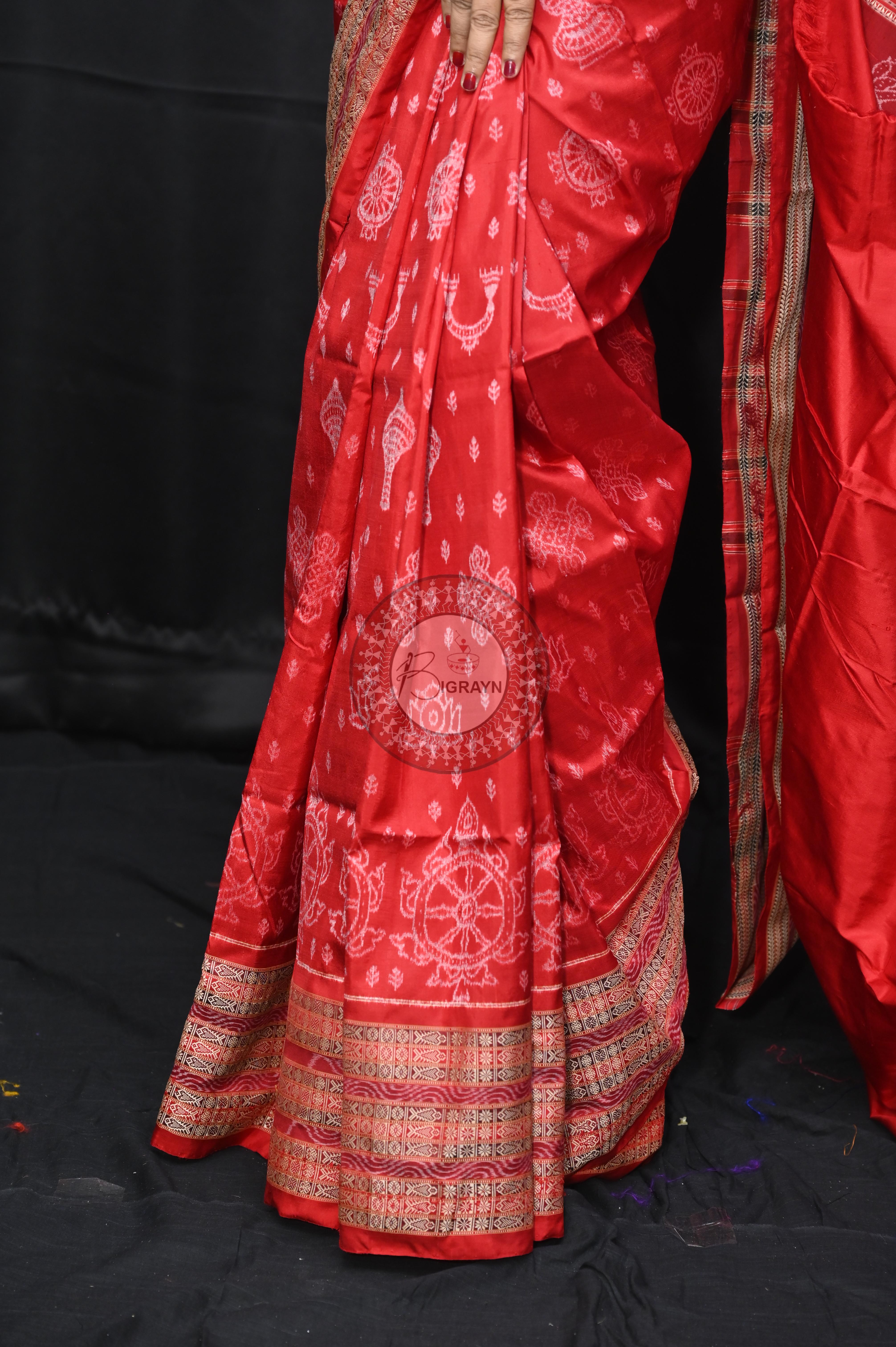 Red Nilachakra National Awarded Master Weave Sambalpuri Silk Saree