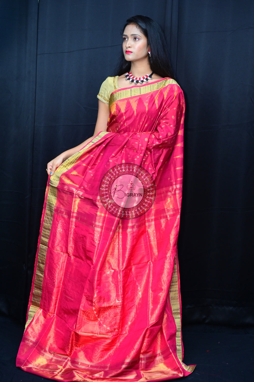 "Odisha Handloom Tissue Silk Saree with shimmering texture, elegant zari border, and lightweight drape, handcrafted by artisans"