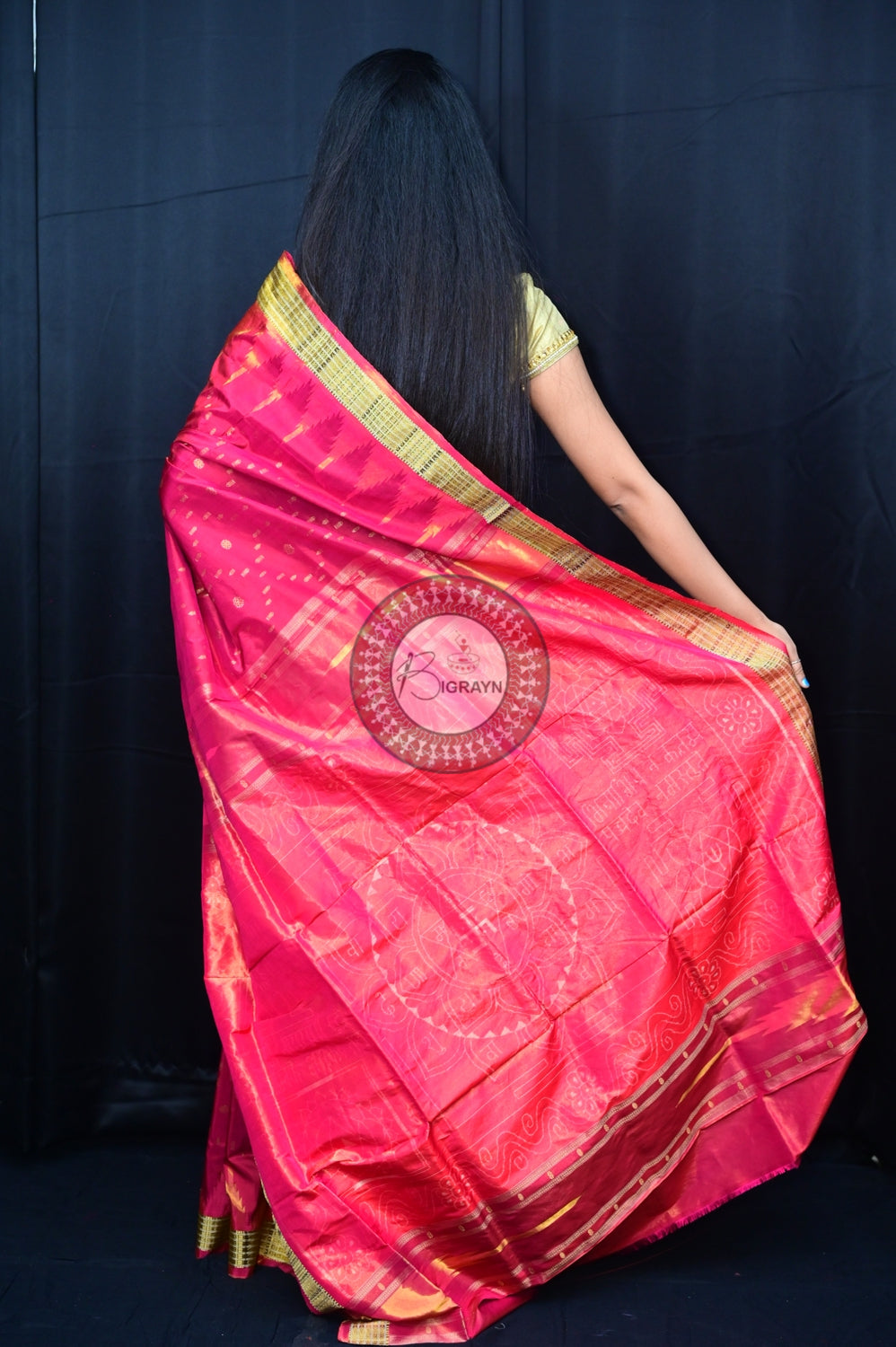 "Odisha Handloom Tissue Silk Saree with shimmering texture, elegant zari border, and lightweight drape, handcrafted by artisans"