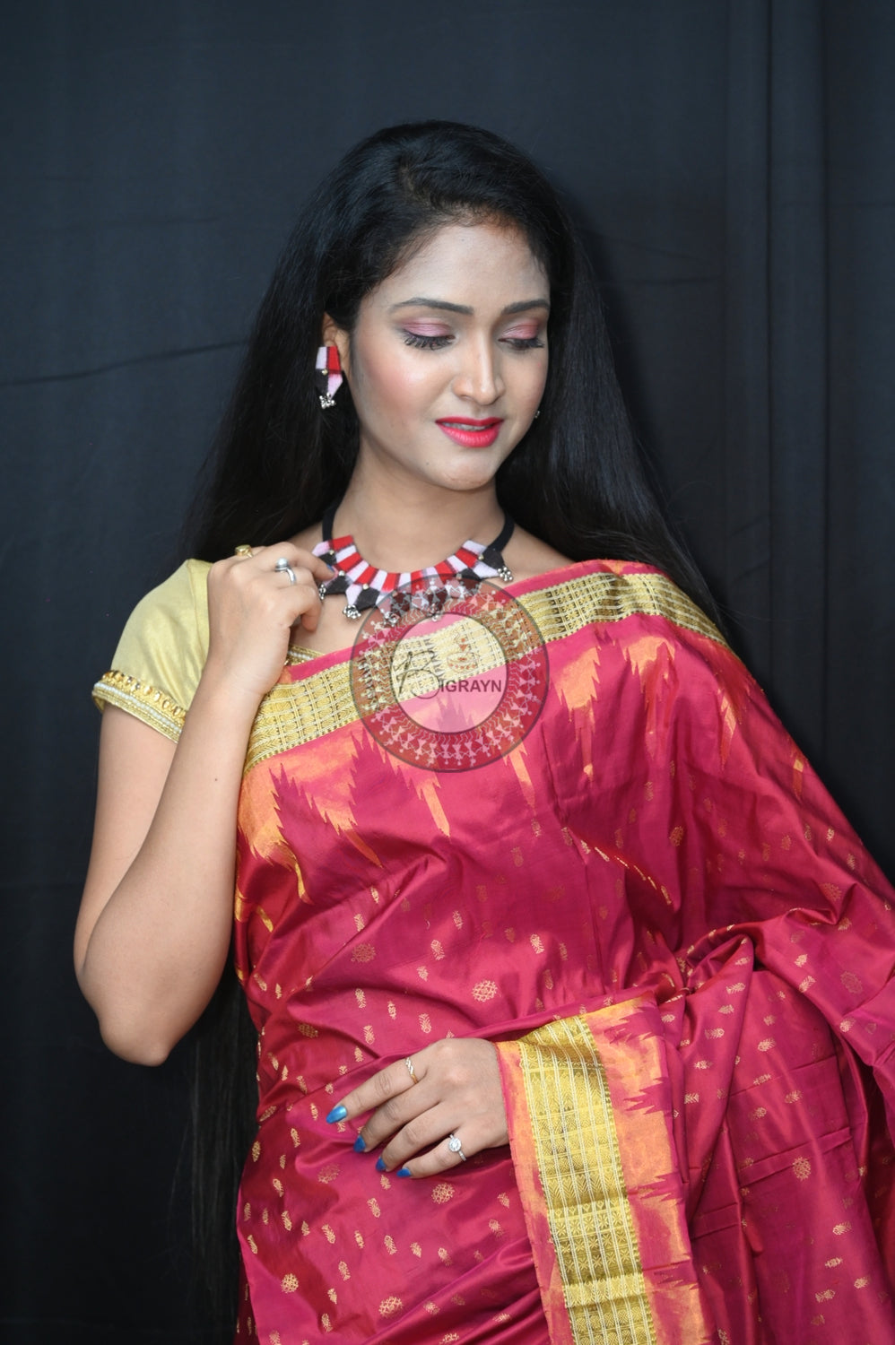 "Odisha Handloom Tissue Silk Saree with shimmering texture, elegant zari border, and lightweight drape, handcrafted by artisans"