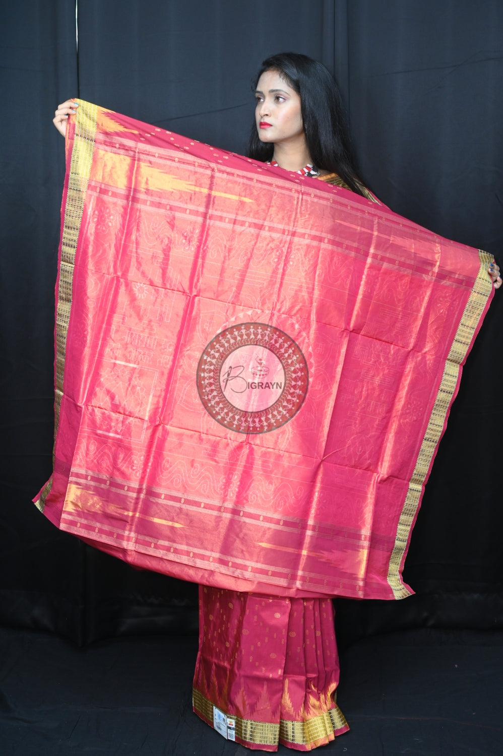 "Odisha Handloom Tissue Silk Saree with shimmering texture, elegant zari border, and lightweight drape, handcrafted by artisans"