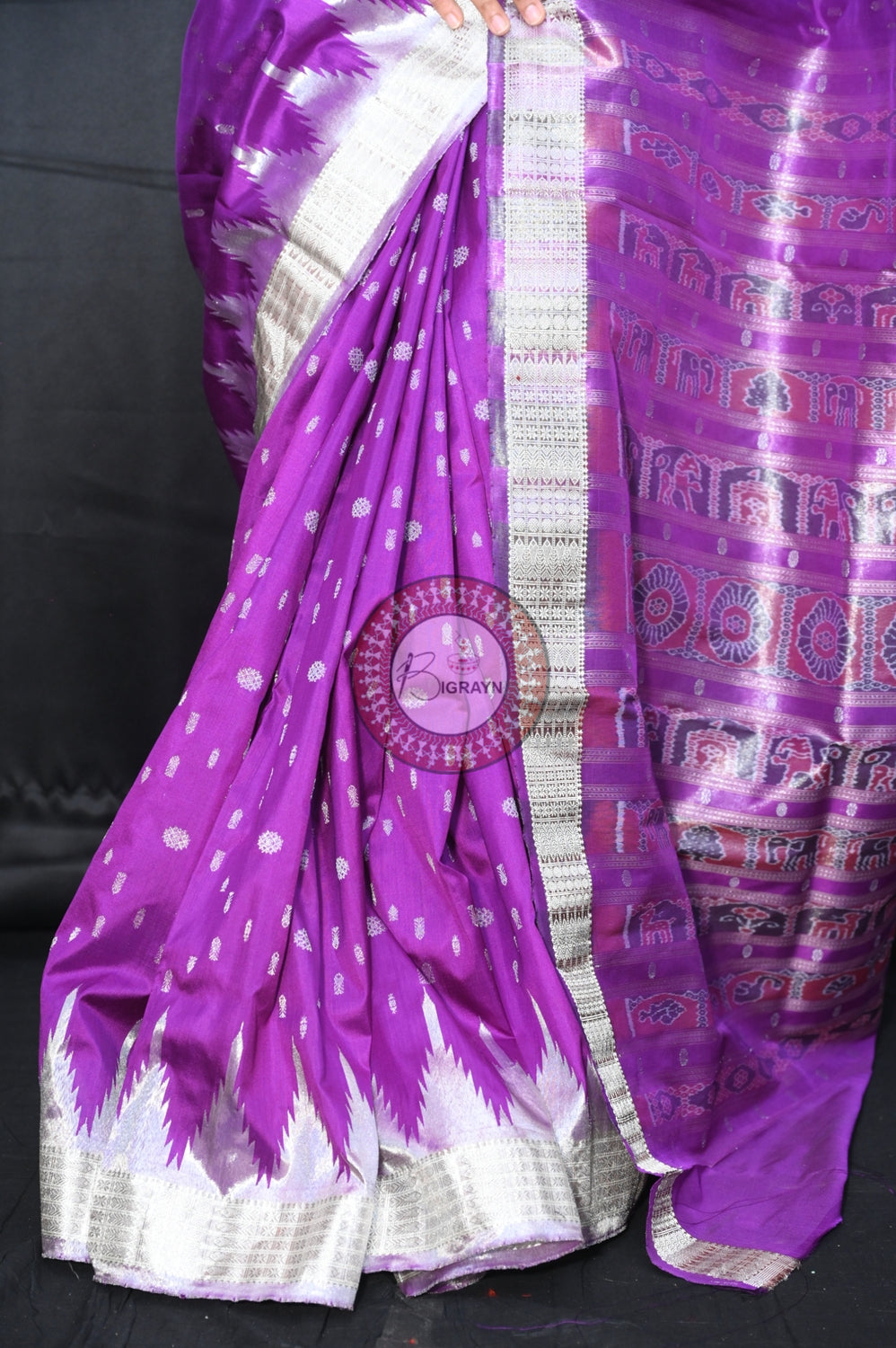 "Odisha Handloom Tissue Silk Saree with shimmering texture, elegant zari border, and lightweight drape, handcrafted by artisans"