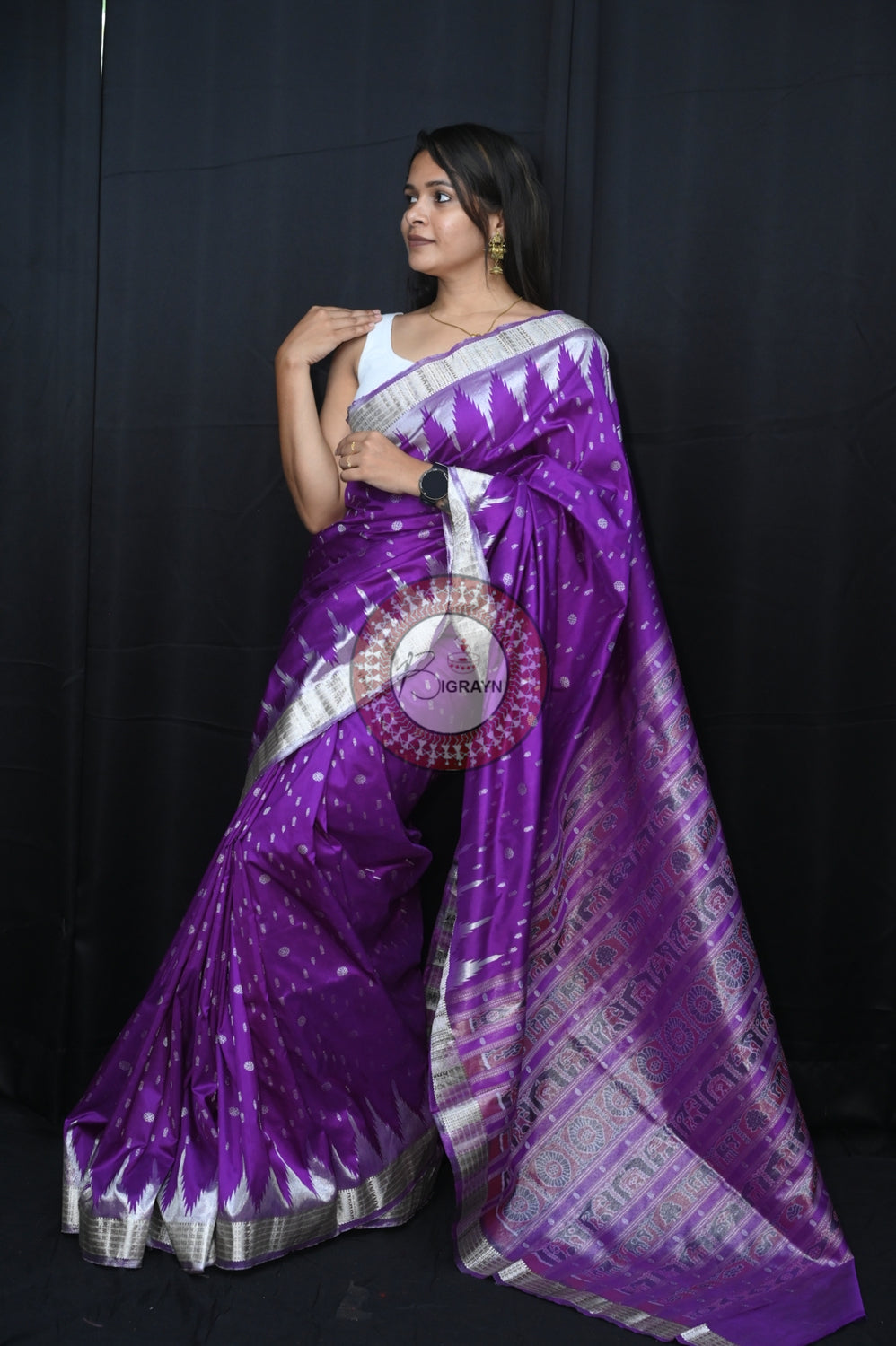 "Odisha Handloom Tissue Silk Saree with shimmering texture, elegant zari border, and lightweight drape, handcrafted by artisans"