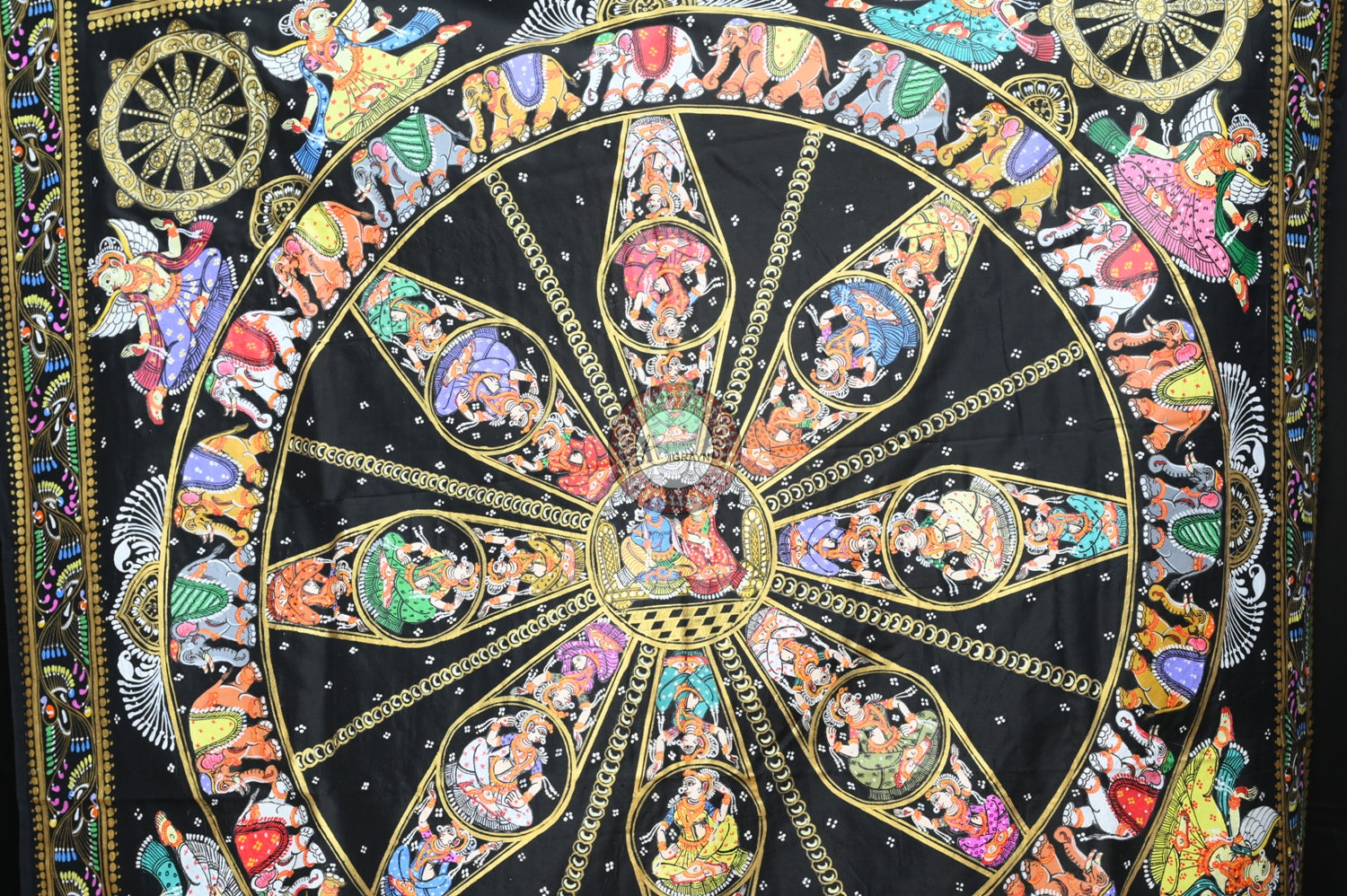 Black Heavy Work Konark Chakra Pattachitra Silk Saree