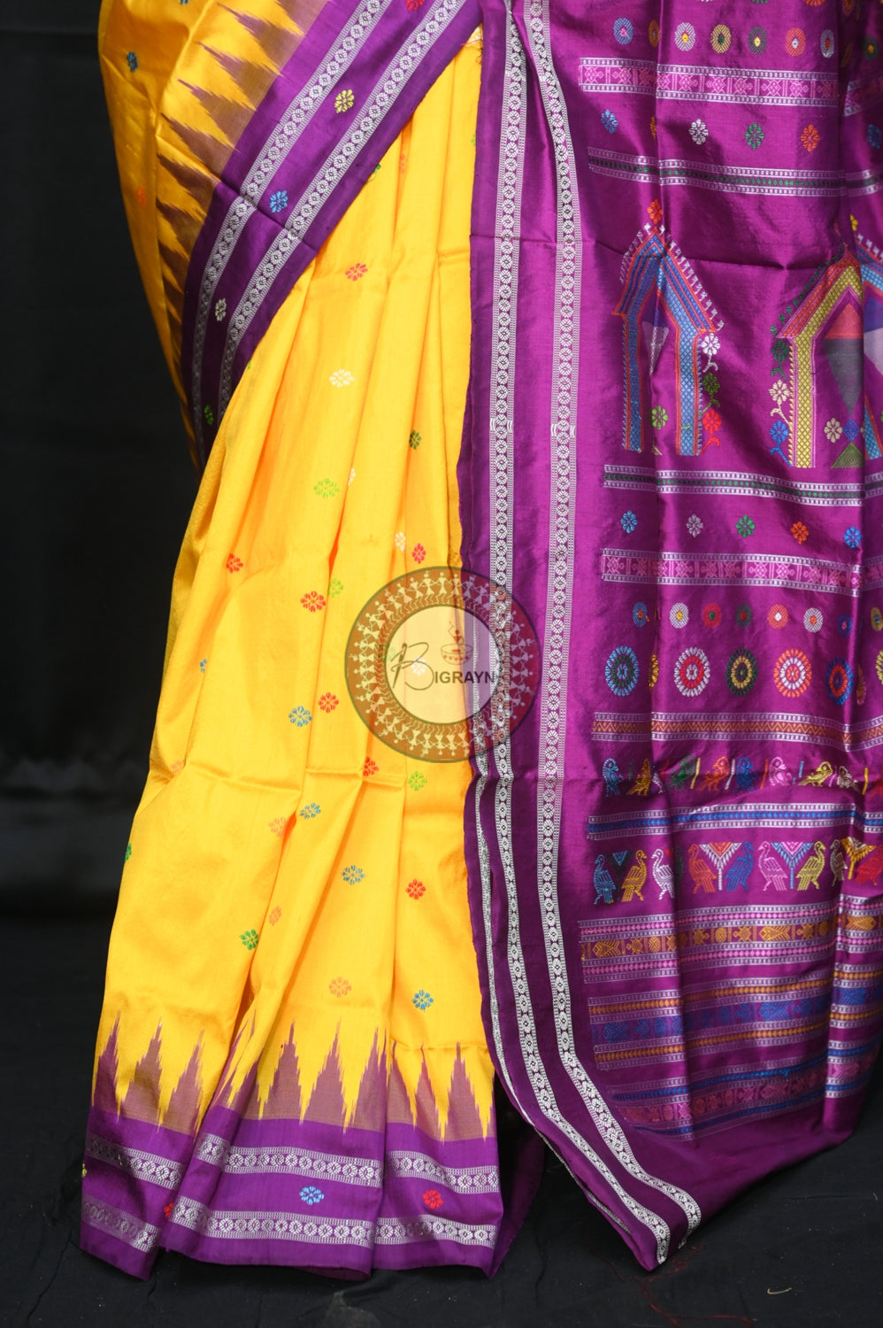 Yellow Purple Dolabedi Silk Saree
