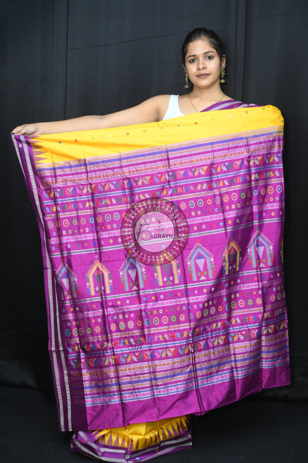 Yellow Purple Dolabedi Silk Saree