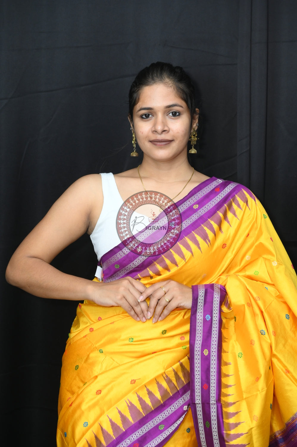 Yellow Purple Dolabedi Silk Saree