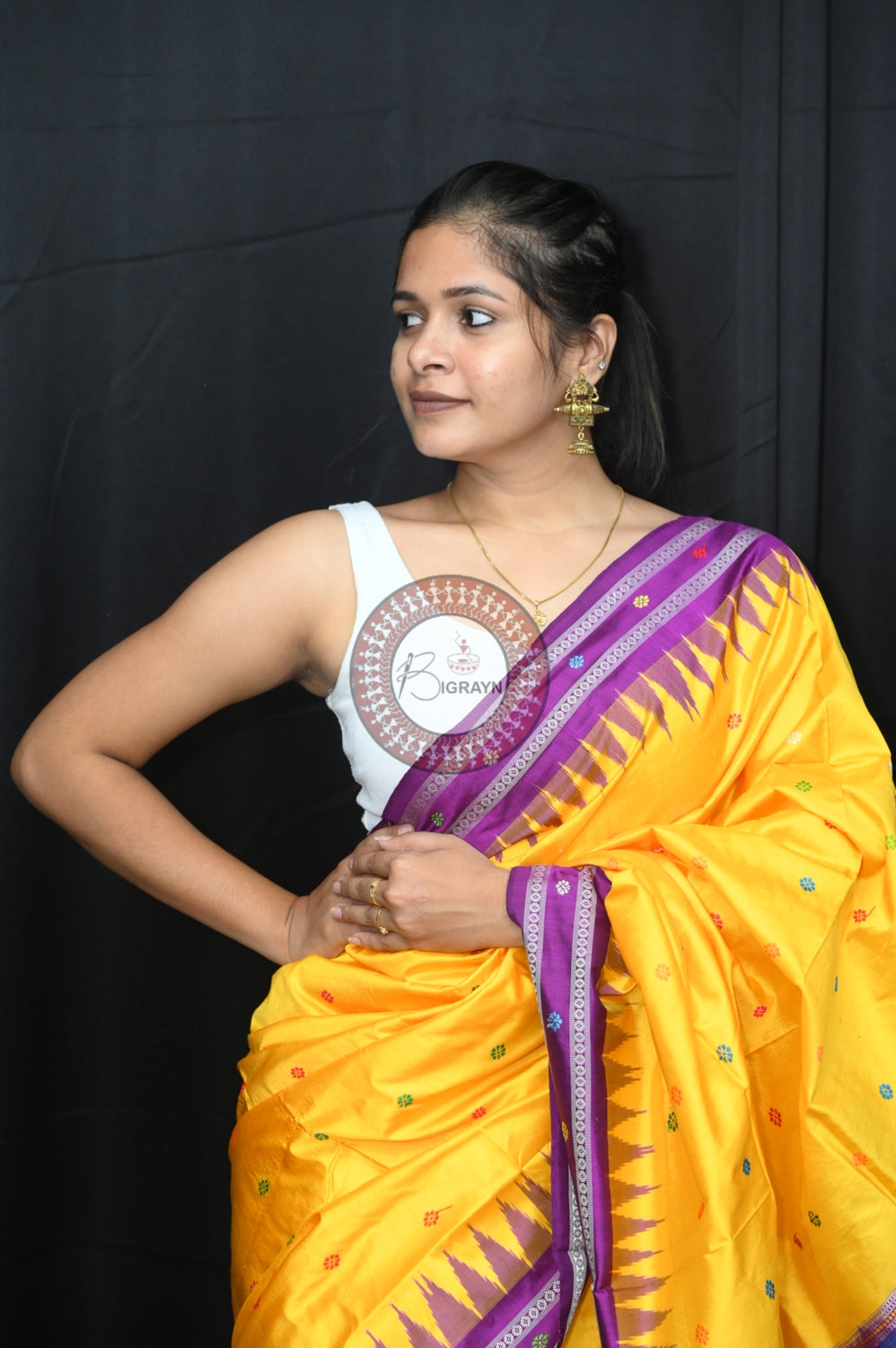 Yellow Purple Dolabedi Silk Saree
