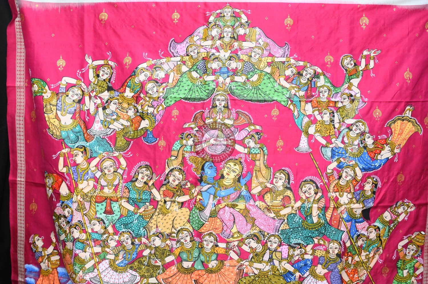 White Magenta Kandarpa Boita Sambalpuri Silk Pattachitra Saree