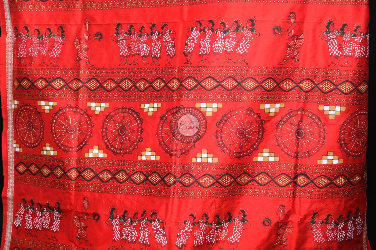 White Red Dancer Thin Work Sambalpuri Silk Pattachitra Saree