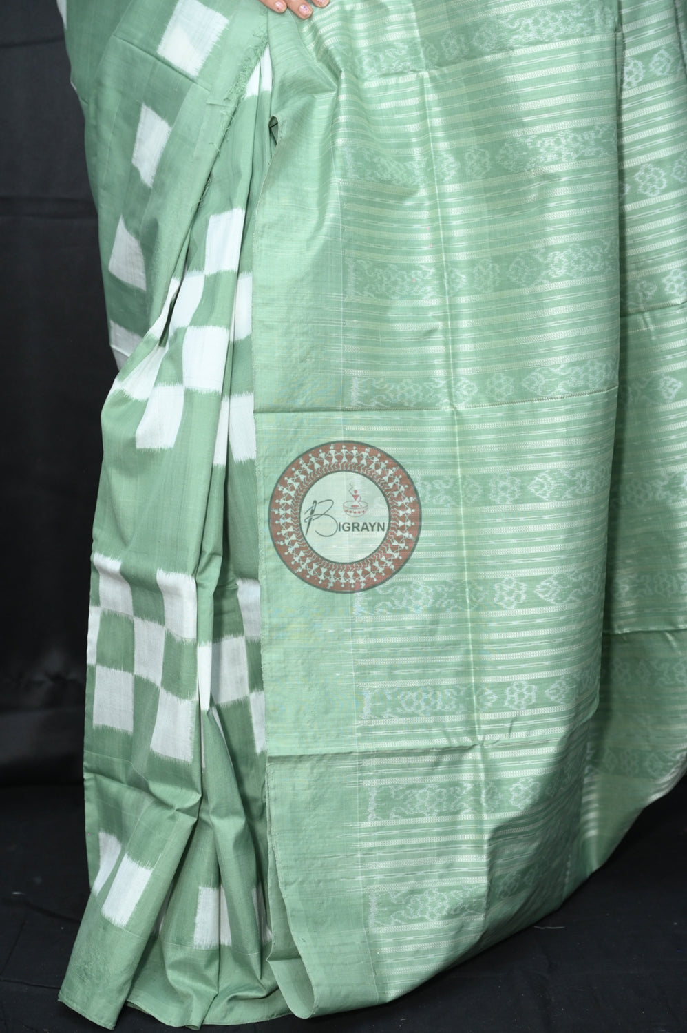 Mint White Pasapali Natural Dye Silk Saree