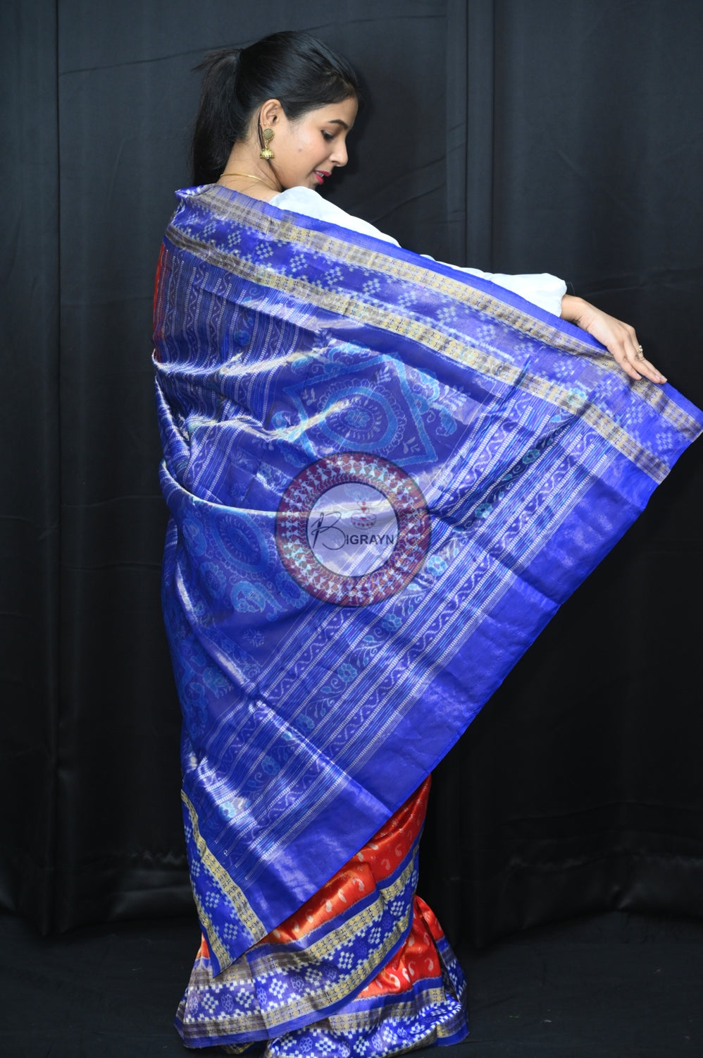 "Odisha Handloom Tissue Silk Saree with shimmering texture, elegant zari border, and lightweight drape, handcrafted by artisans"