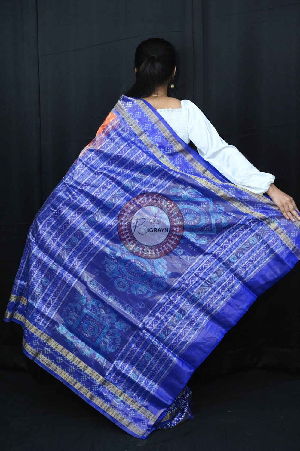 "Odisha Handloom Tissue Silk Saree with shimmering texture, elegant zari border, and lightweight drape, handcrafted by artisans"
