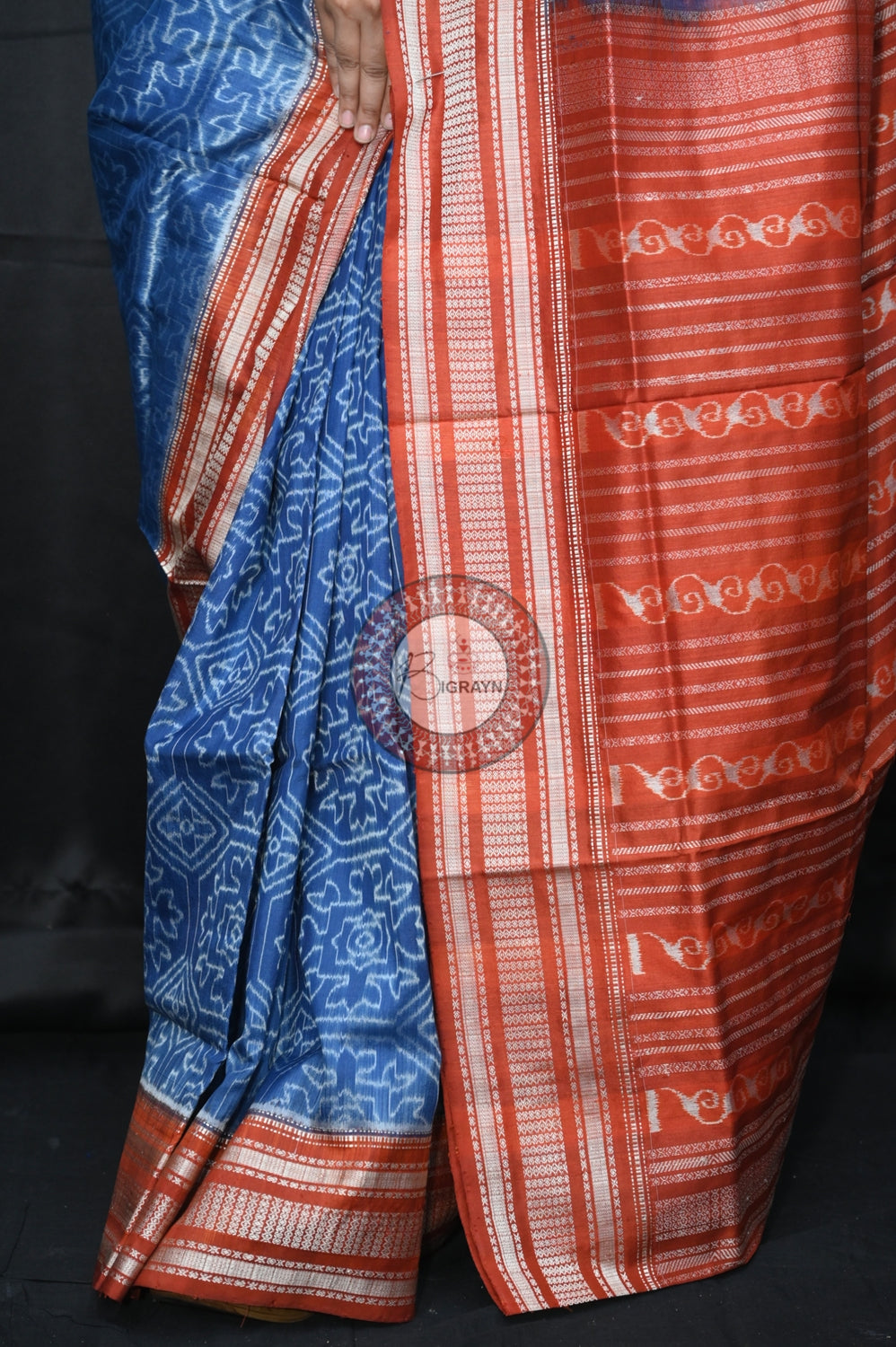 Blue Maroon Laxmi Yantra Natural Dye Silk Saree