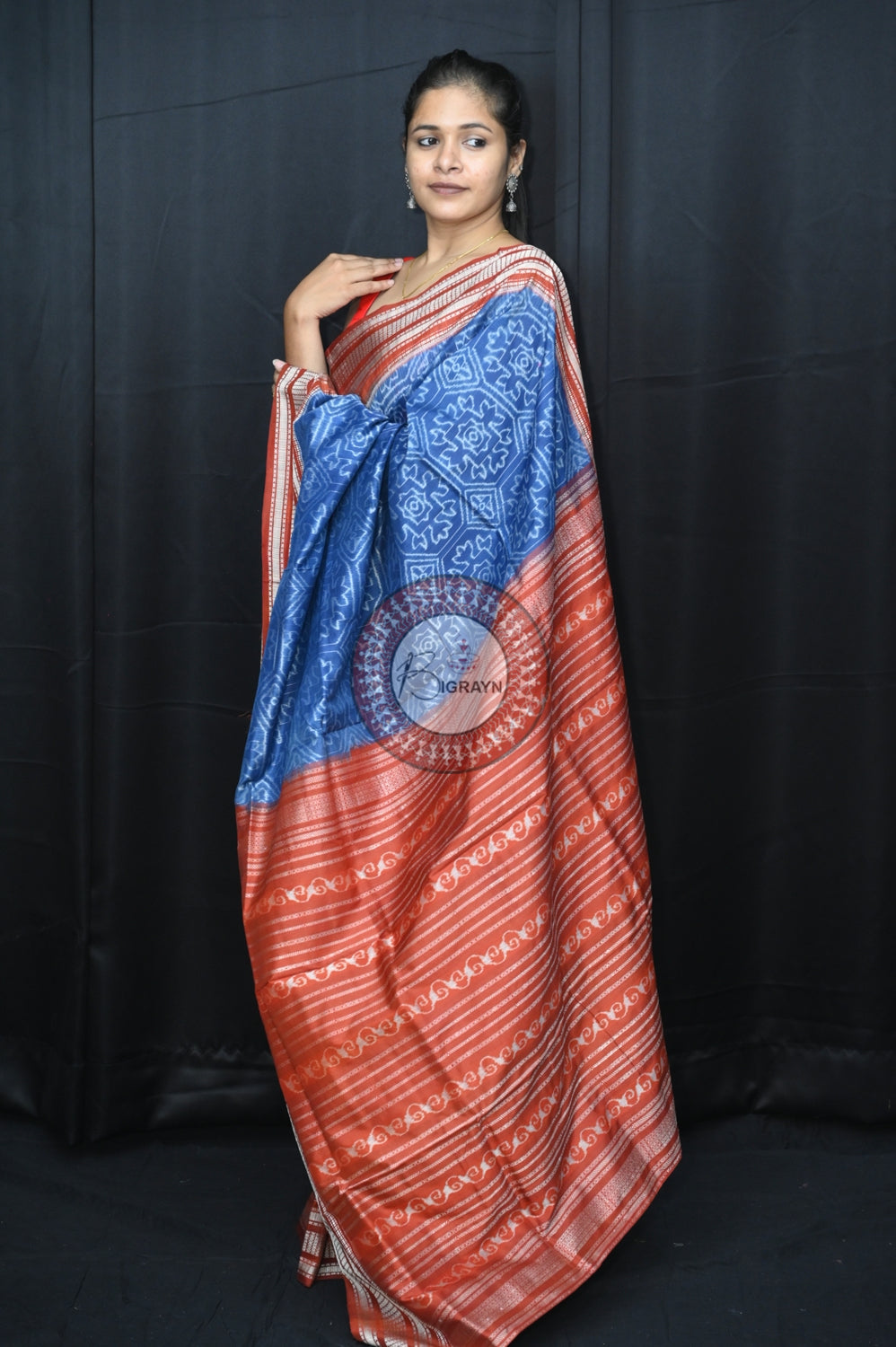 Blue Maroon Laxmi Yantra Natural Dye Silk Saree