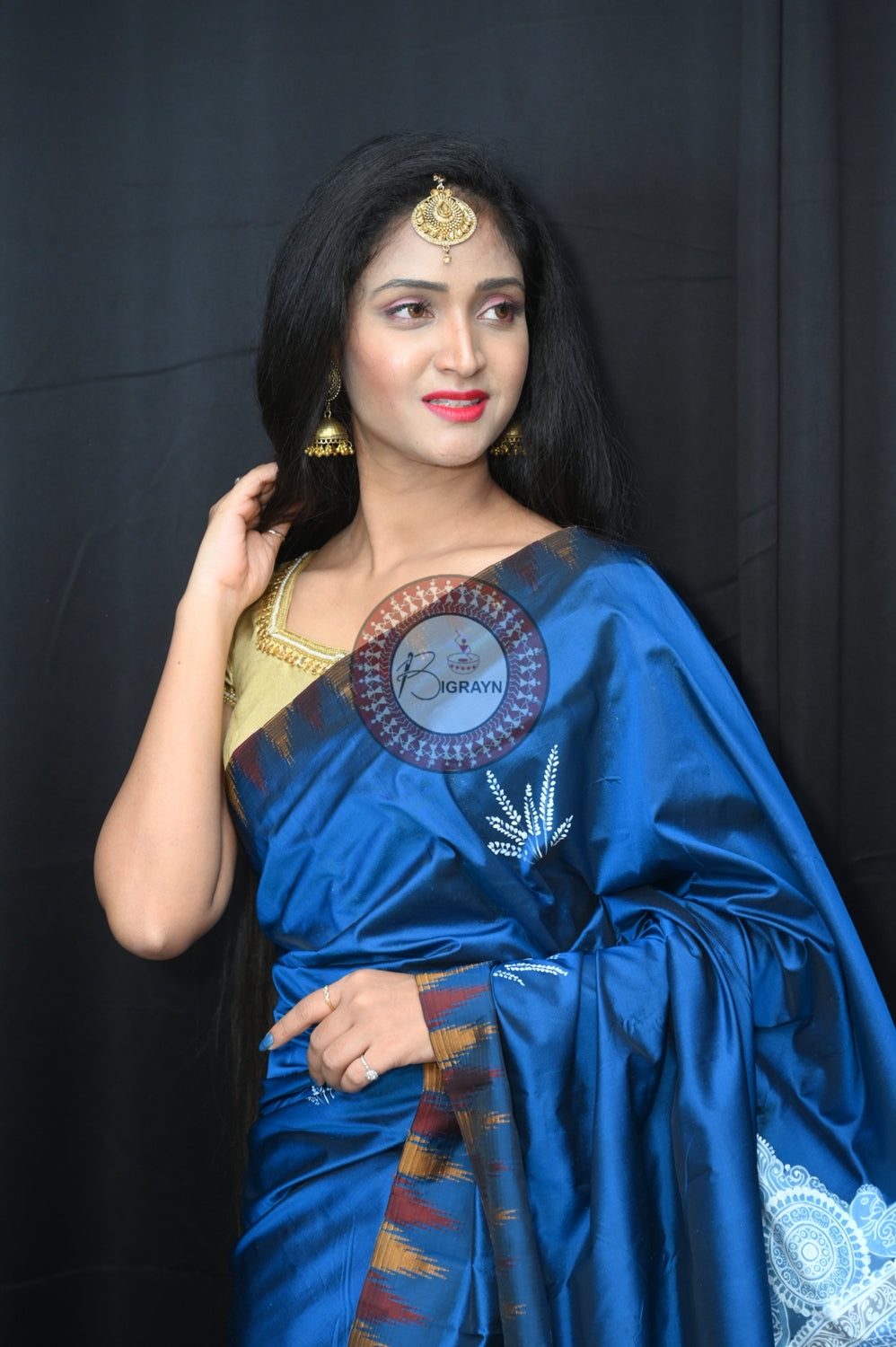 Blue Durga Puja Theme Exclusive Pattachitra Silk Saree