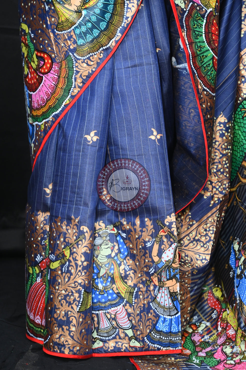 Grey Red Bata Sabitri Theme Tussar Pattachitra Saree