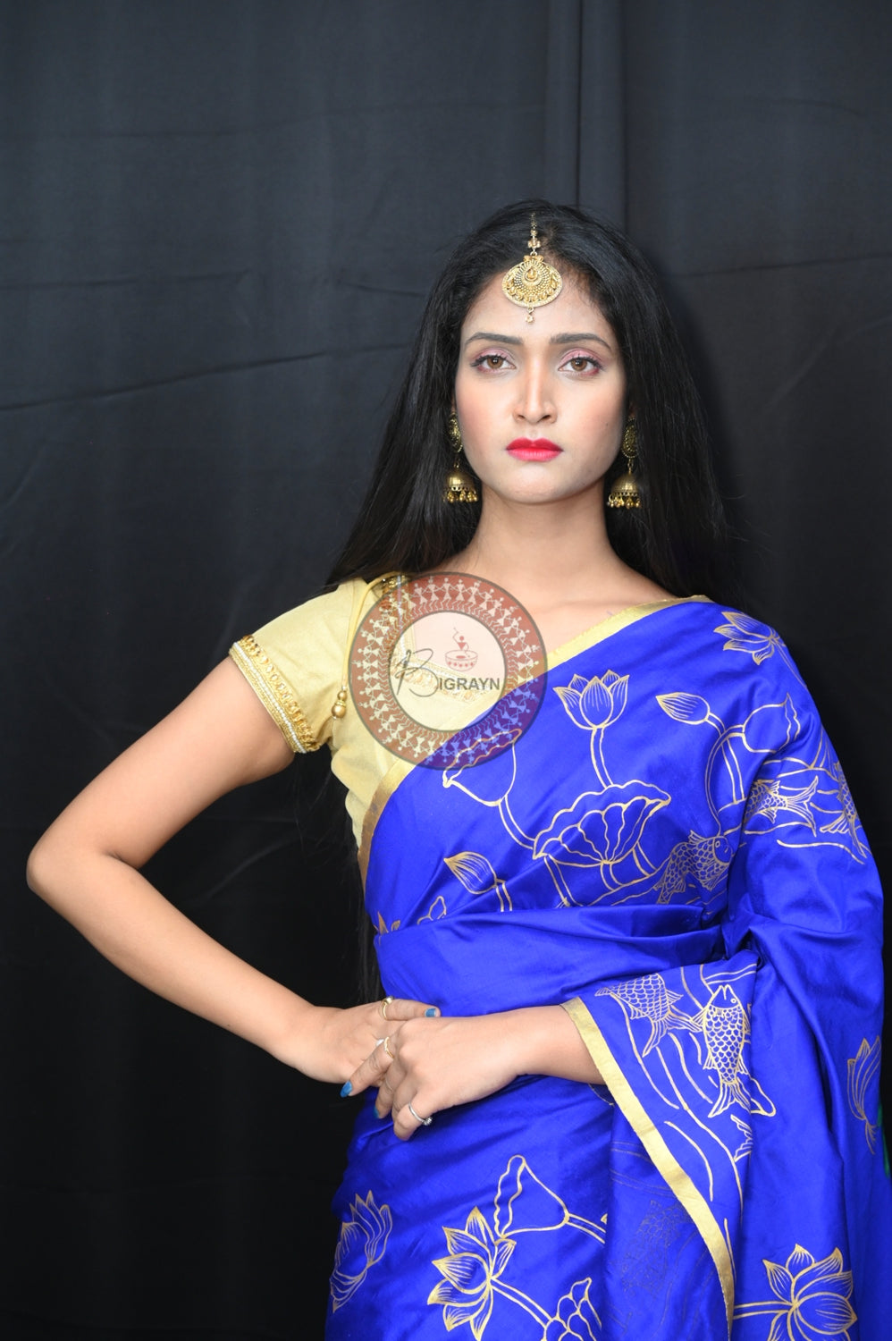 Blue GajaLaxmi Theme Pattachitra Silk Saree