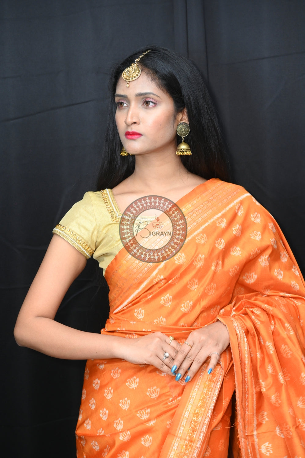 Orange Lotus Natural Dye Silk Saree