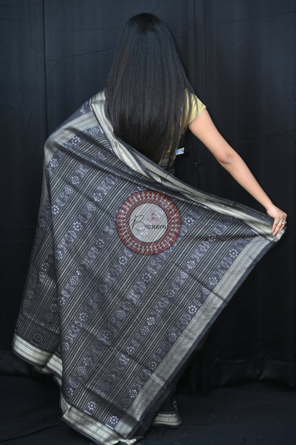 Greyish Black Laxmi Pada Jhoti Natural Dye Silk Saree