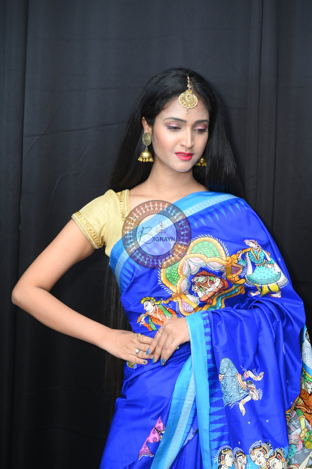 Blue Marriage Rituals Pattachitra Silk Saree