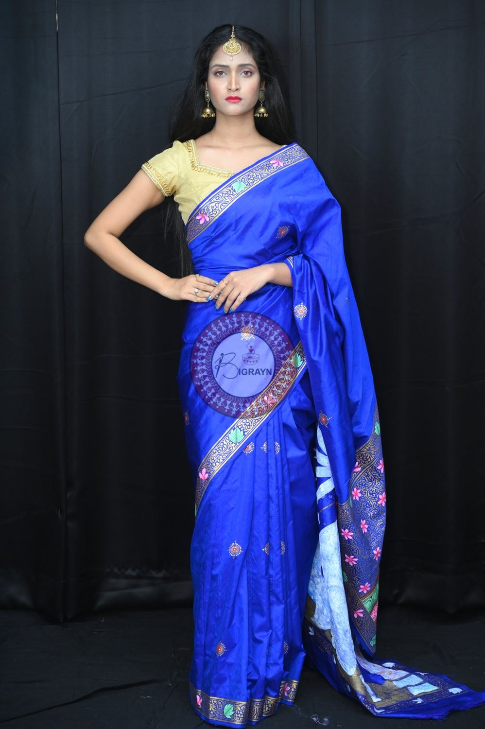Blue Durga Puja Exclusive Pattachitra Silk Saree
