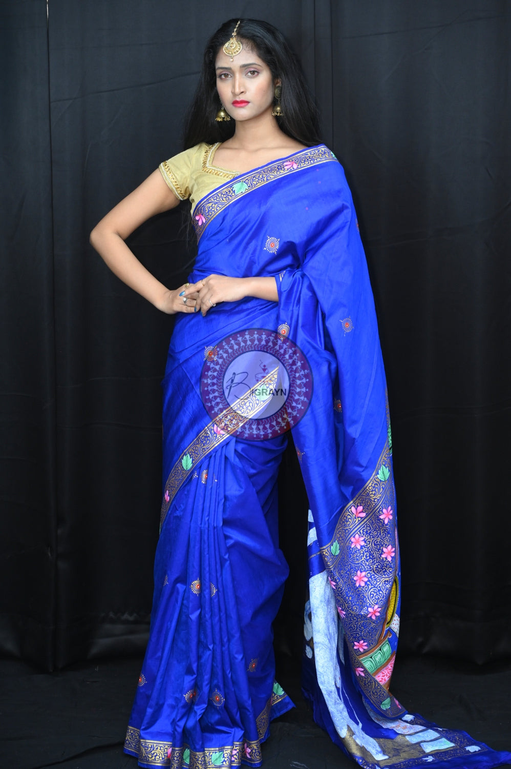 Blue Durga Puja Exclusive Pattachitra Silk Saree