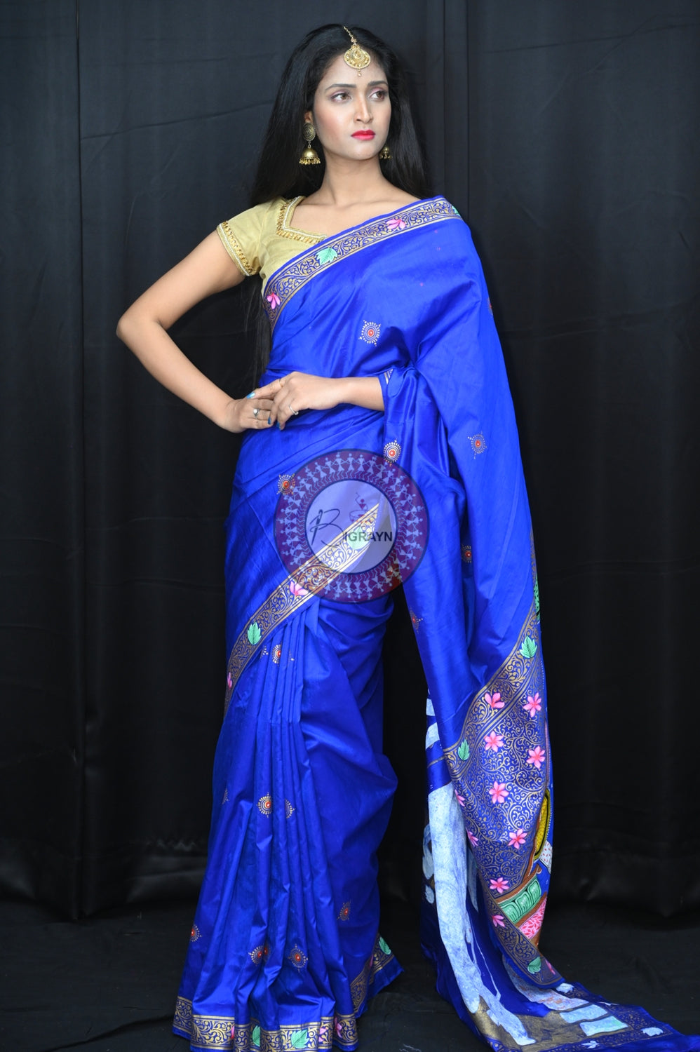 Blue Durga Puja Exclusive Pattachitra Silk Saree