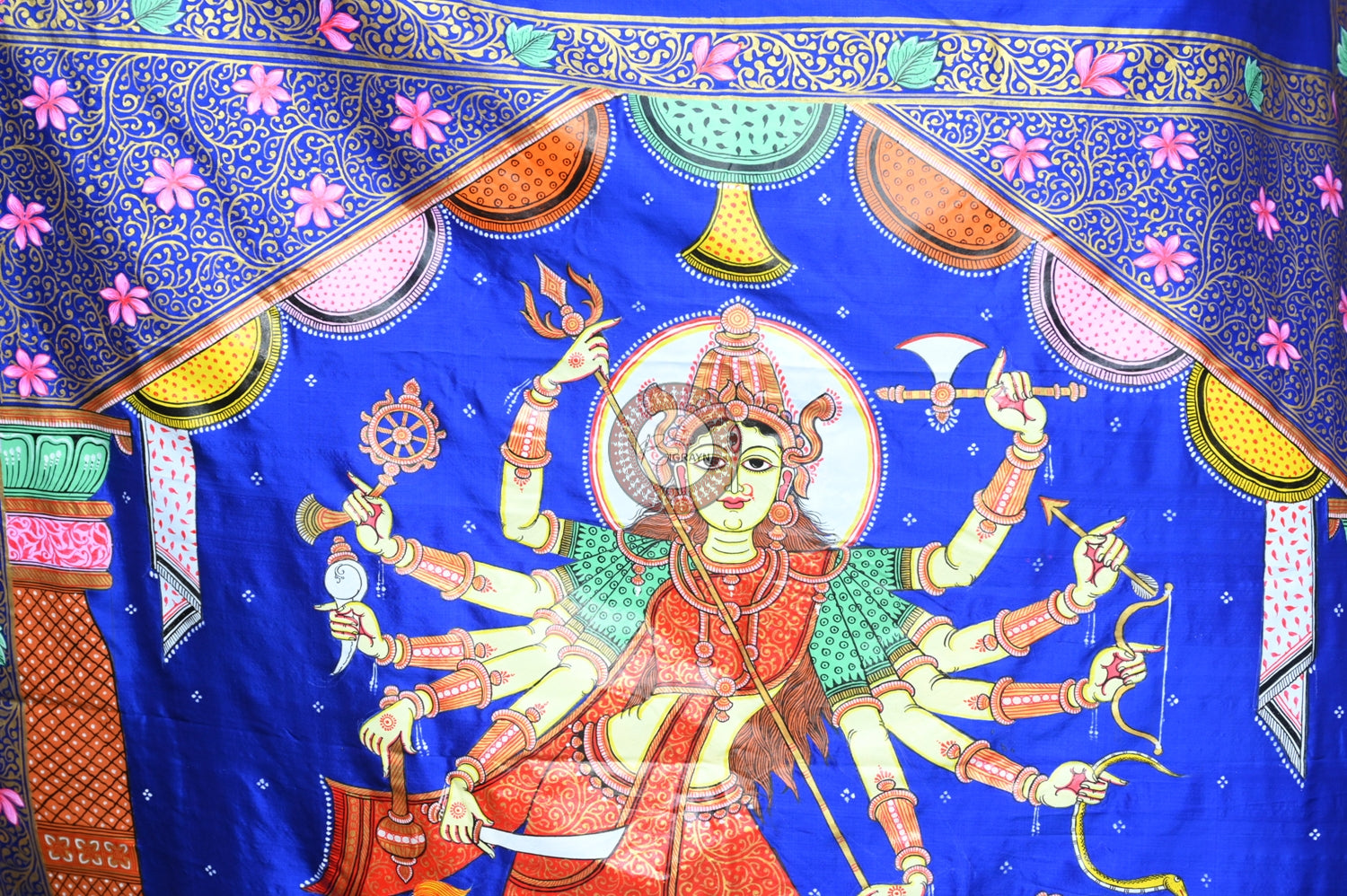 Blue Durga Puja Exclusive Pattachitra Silk Saree