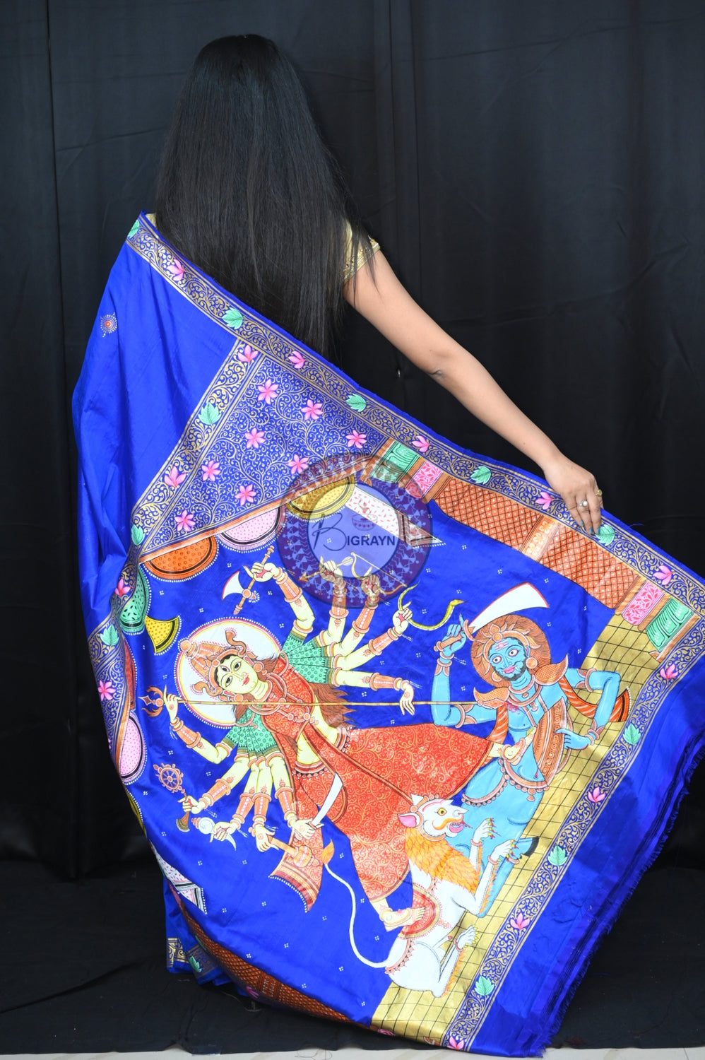 Blue Durga Puja Exclusive Pattachitra Silk Saree