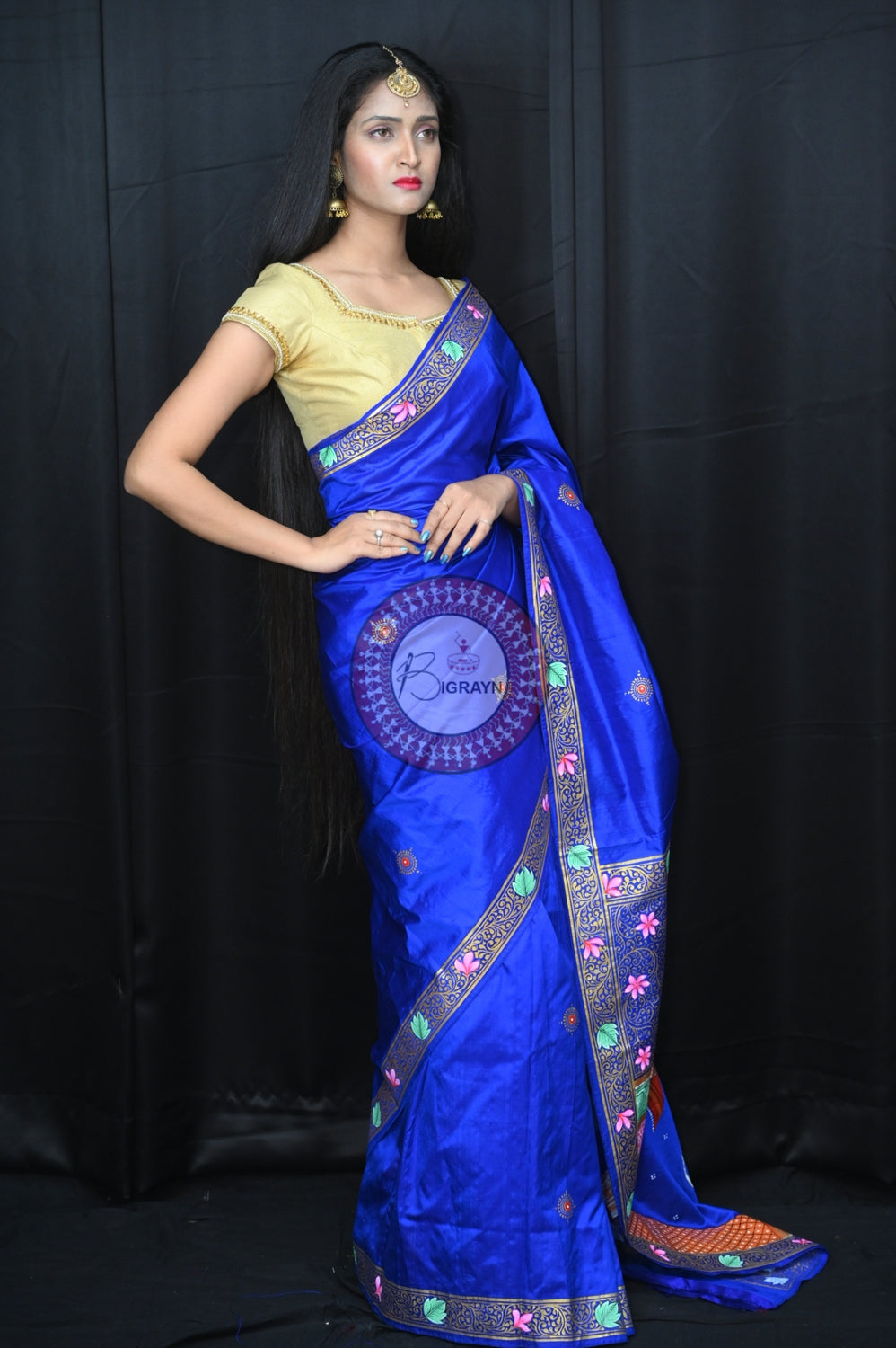 Blue Durga Puja Exclusive Pattachitra Silk Saree