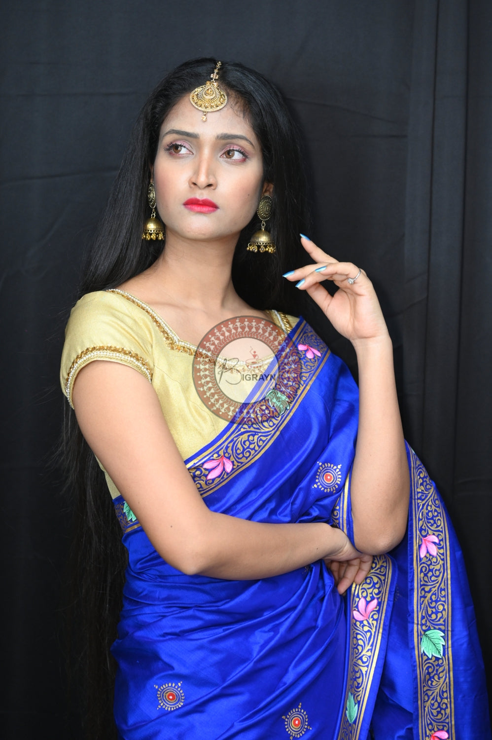 Blue Durga Puja Exclusive Pattachitra Silk Saree