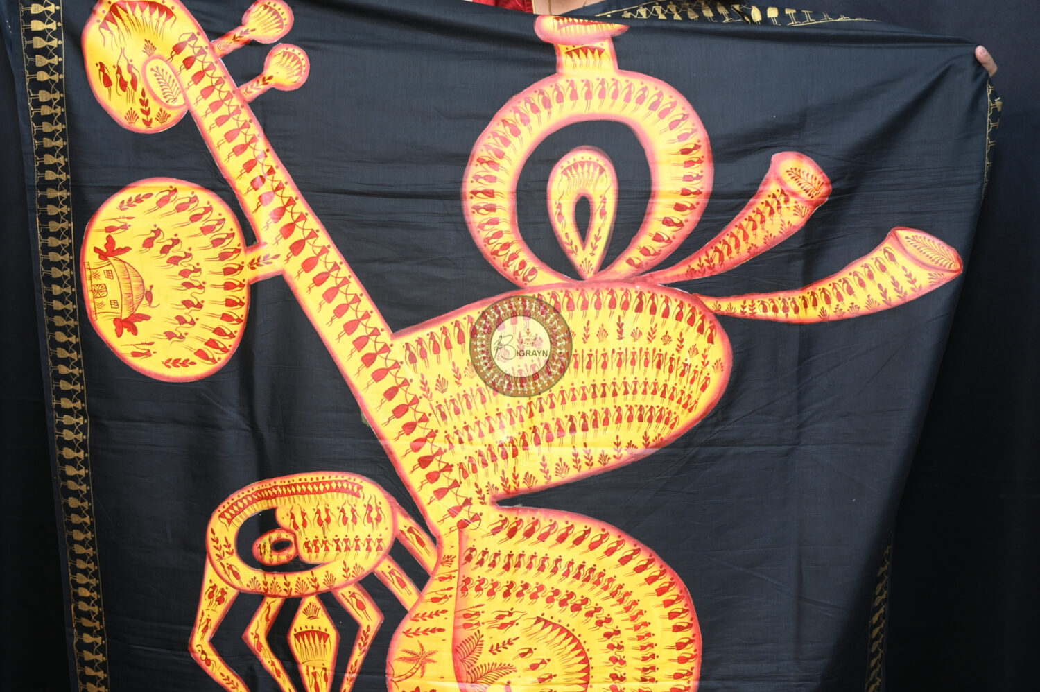Black Musical Instruments Pattachitra Silk Saree