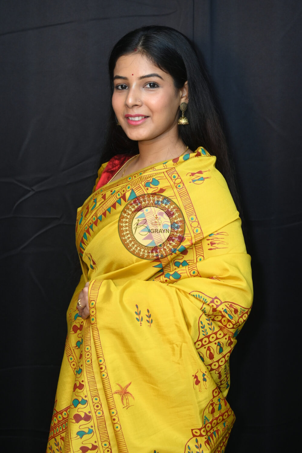 Yellow Konark Temple Tribal Art Pattachitra Silk Saree