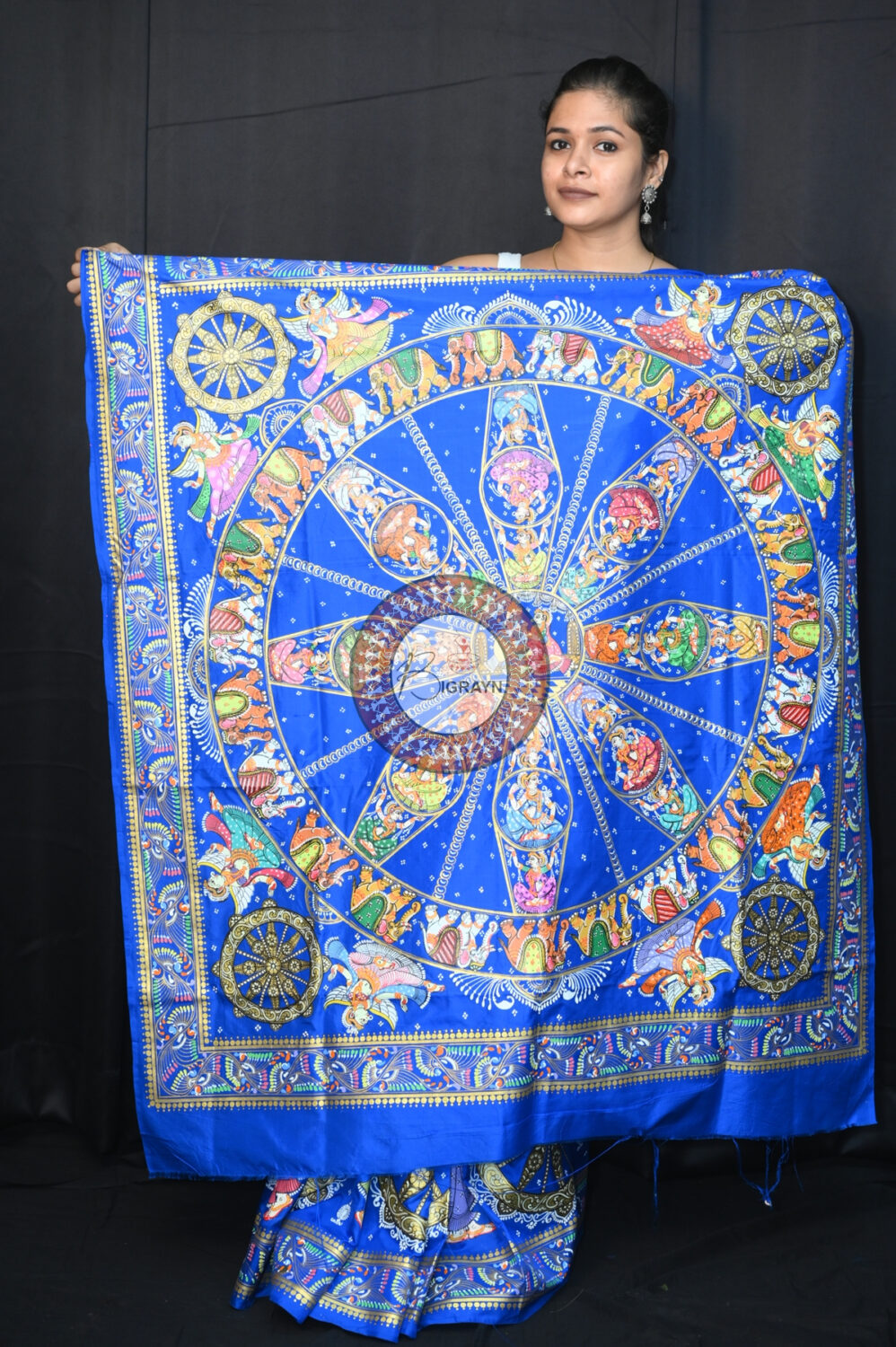 Blue Heavy Work Konark Chakra Pattachitra Silk Saree