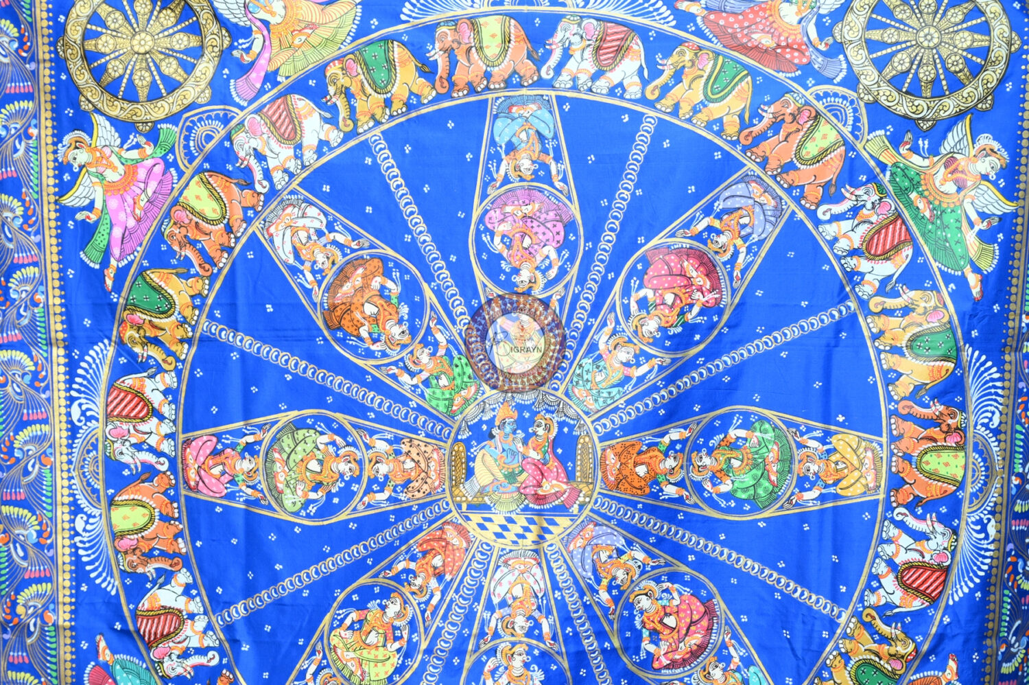 Blue Heavy Work Konark Chakra Pattachitra Silk Saree