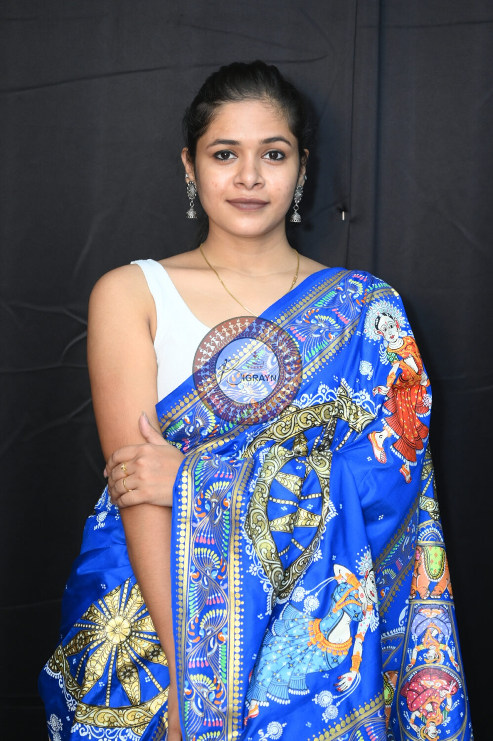 Blue Heavy Work Konark Chakra Pattachitra Silk Saree