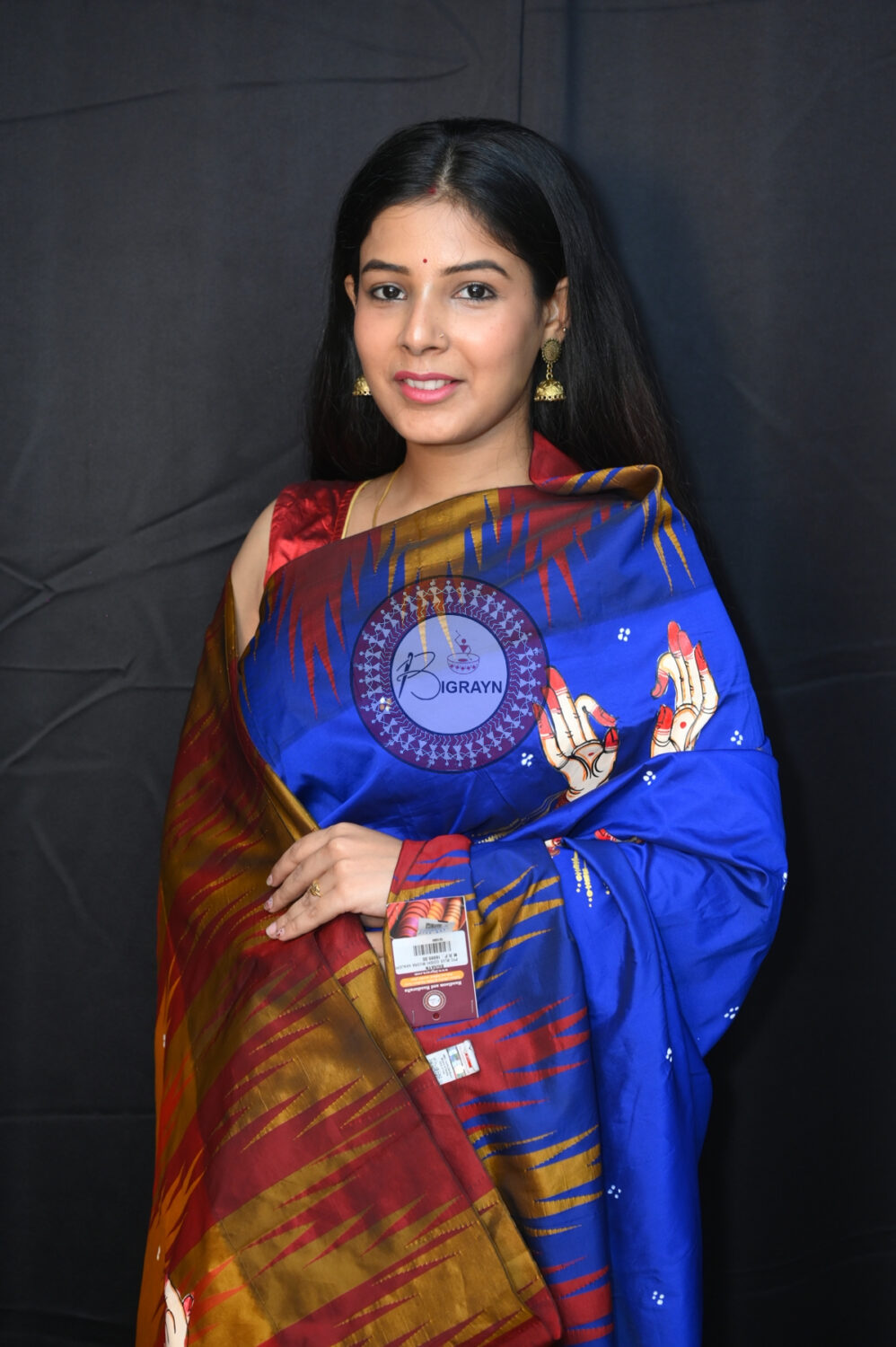 Blue Golden Odissi Mudras Pattachitra Silk Saree