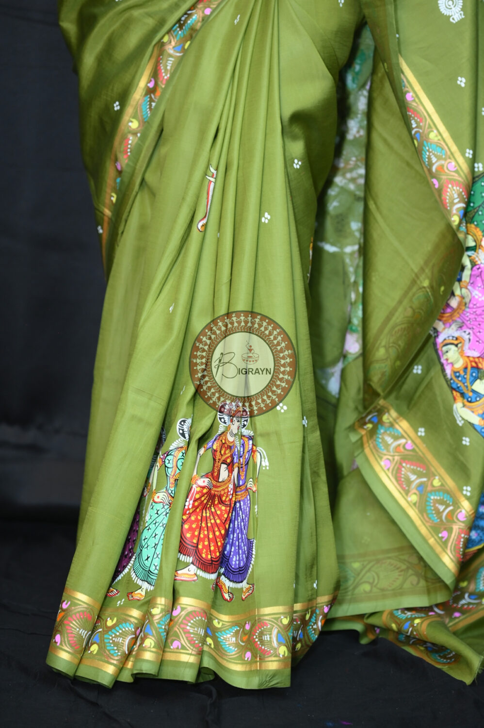 Mehndi Kandarpa Hasti Pattachitra Silk Saree