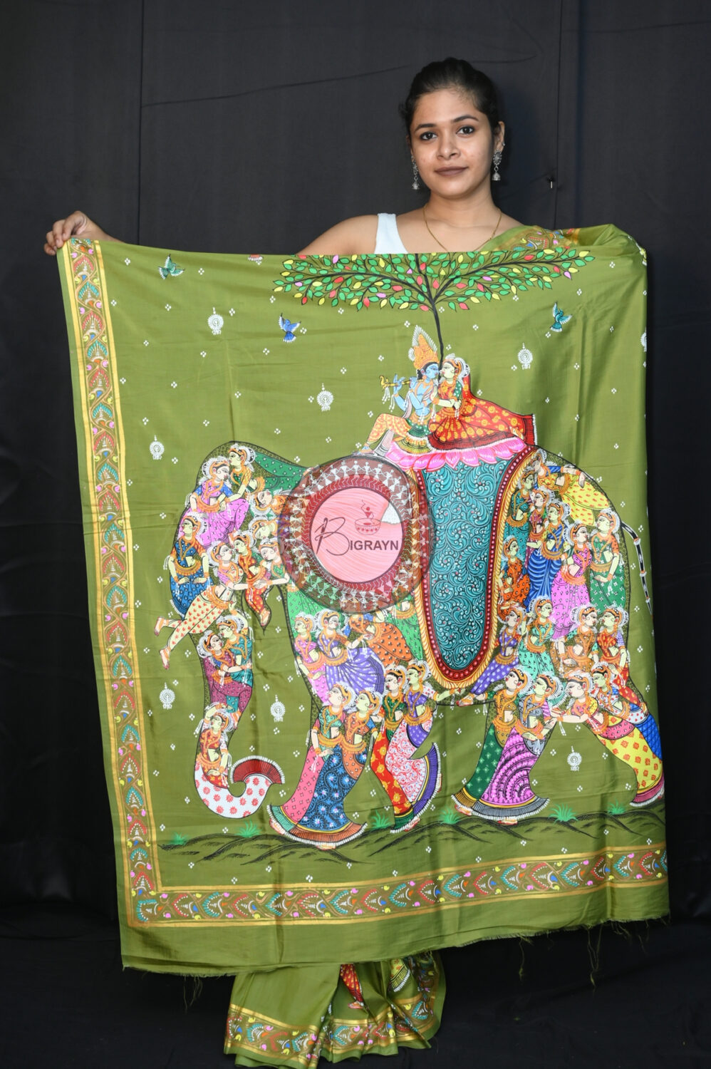 Mehndi Kandarpa Hasti Pattachitra Silk Saree
