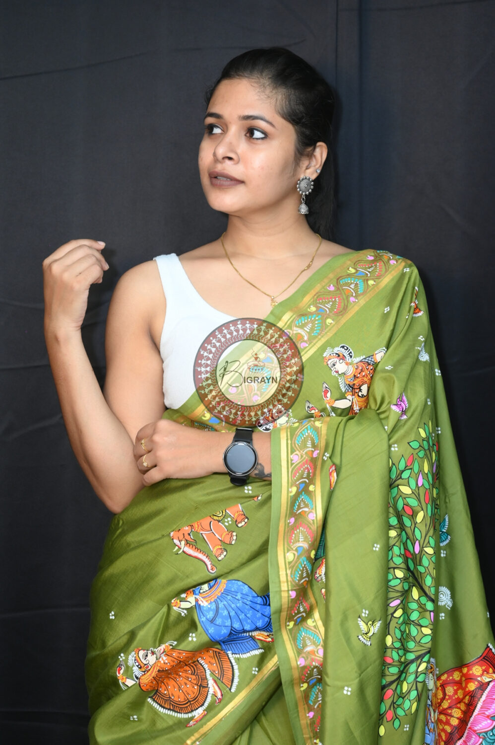 Mehndi Kandarpa Hasti Pattachitra Silk Saree