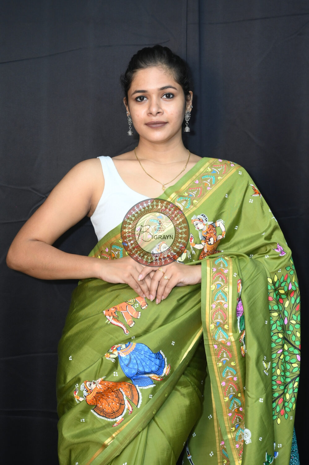 Mehndi Kandarpa Hasti Pattachitra Silk Saree