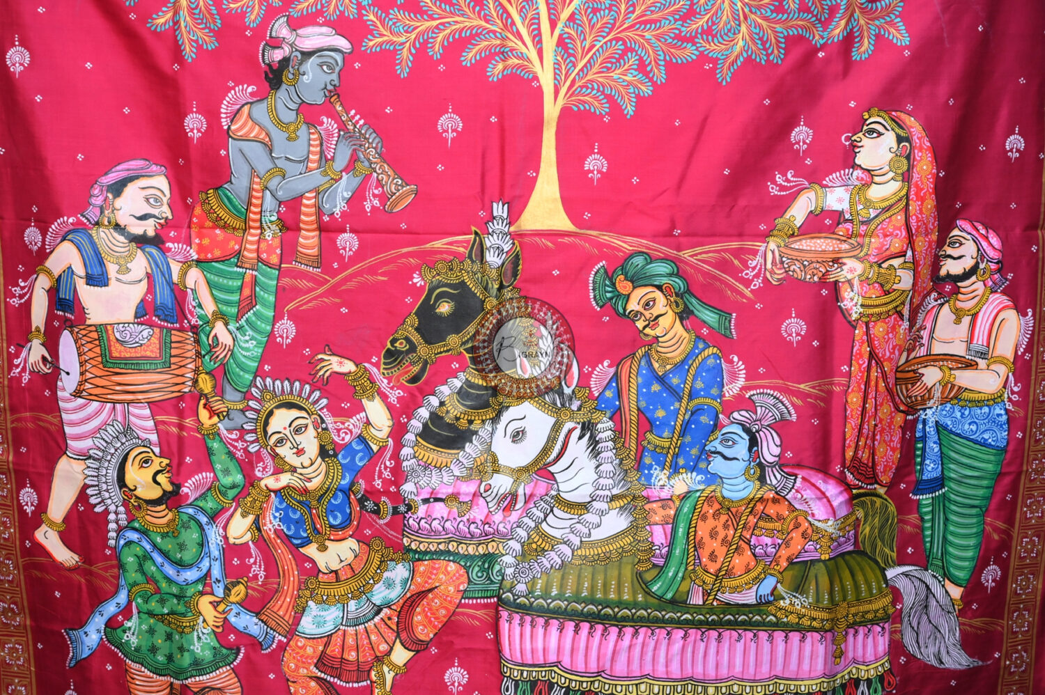 Magenta Chaiti Ghoda Pattachitra Silk Saree