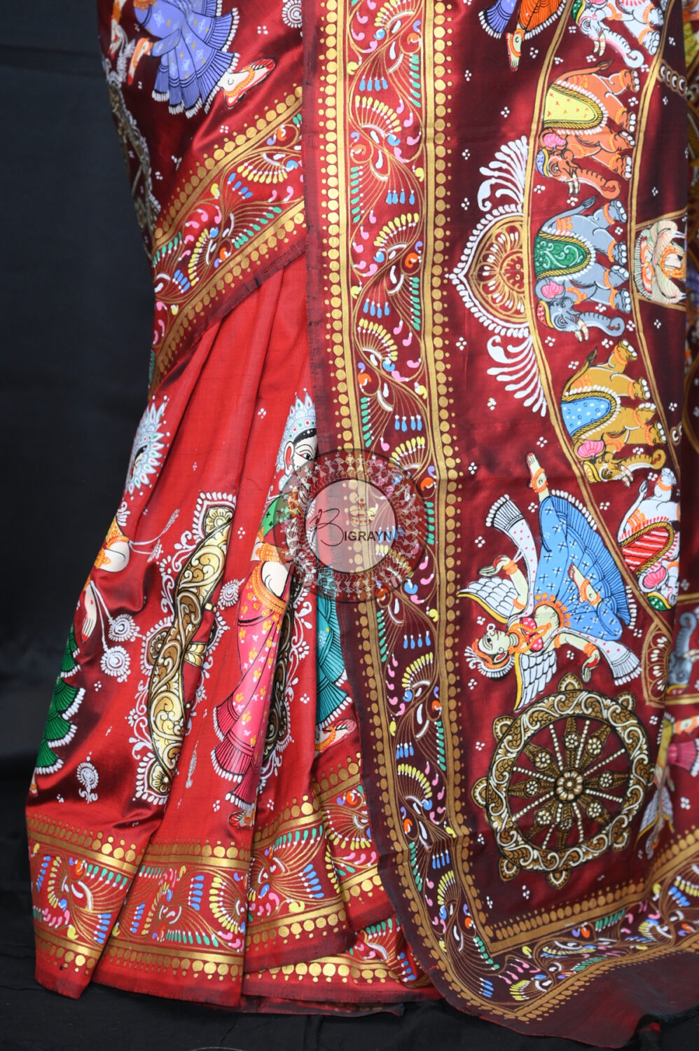 Maroon Kandarpa Hasti Pattachitra Silk Saree