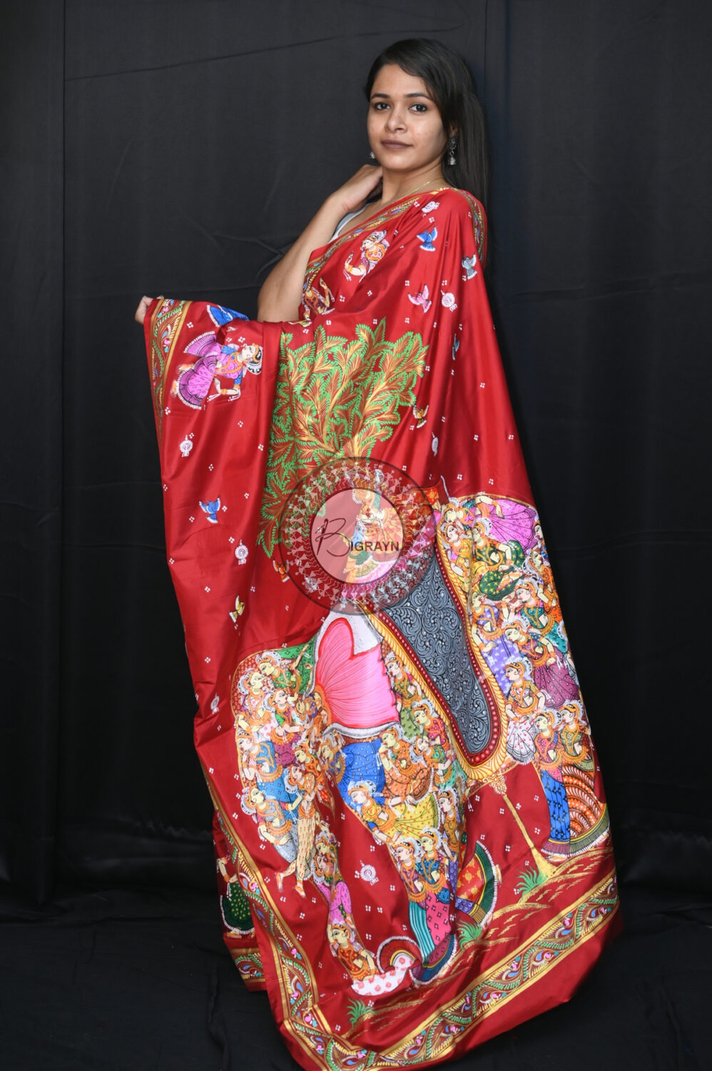 Maroon Kandarpa Hasti Pattachitra Silk Saree