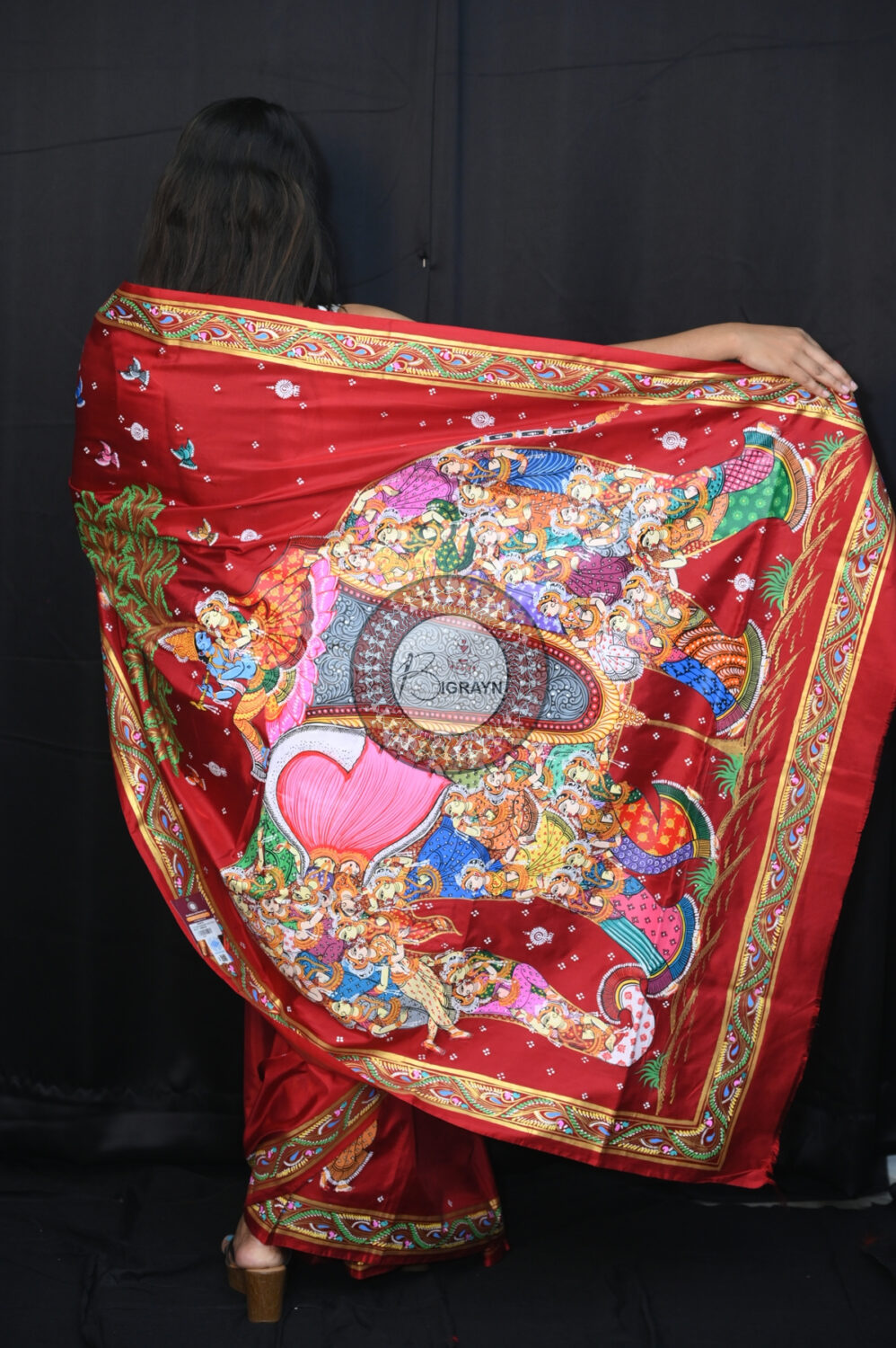 Maroon Kandarpa Hasti Pattachitra Silk Saree