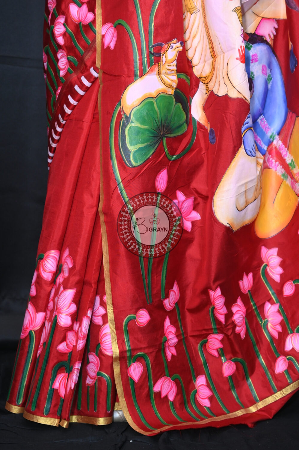 Maroon Krishna Pichwai Pattachitra Silk Saree