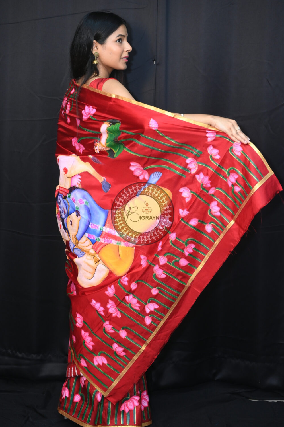 Maroon Krishna Pichwai Pattachitra Silk Saree