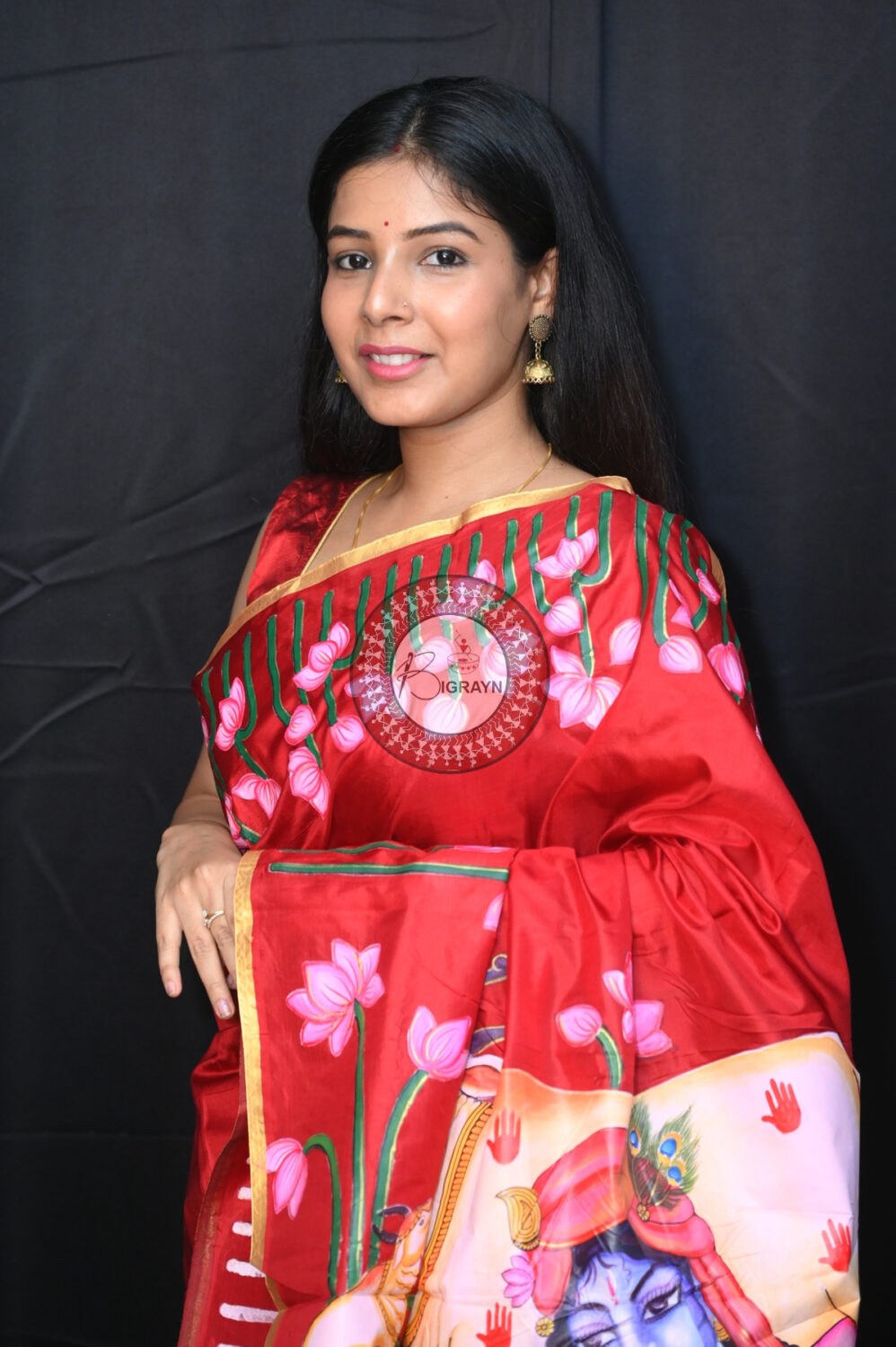 Maroon Krishna Pichwai Pattachitra Silk Saree